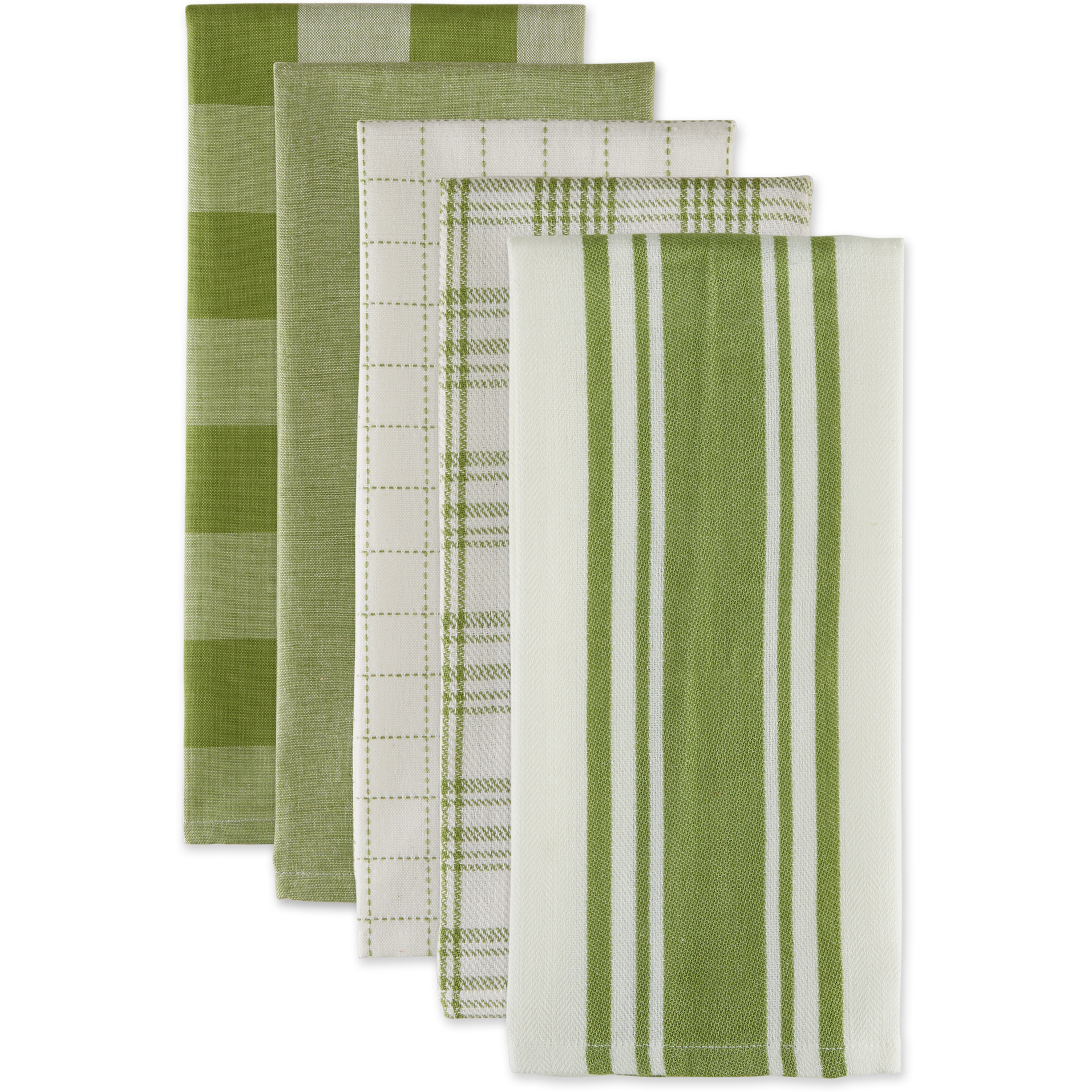 DII Asst Antique Green Everyday Dishtowel (Set of 5)