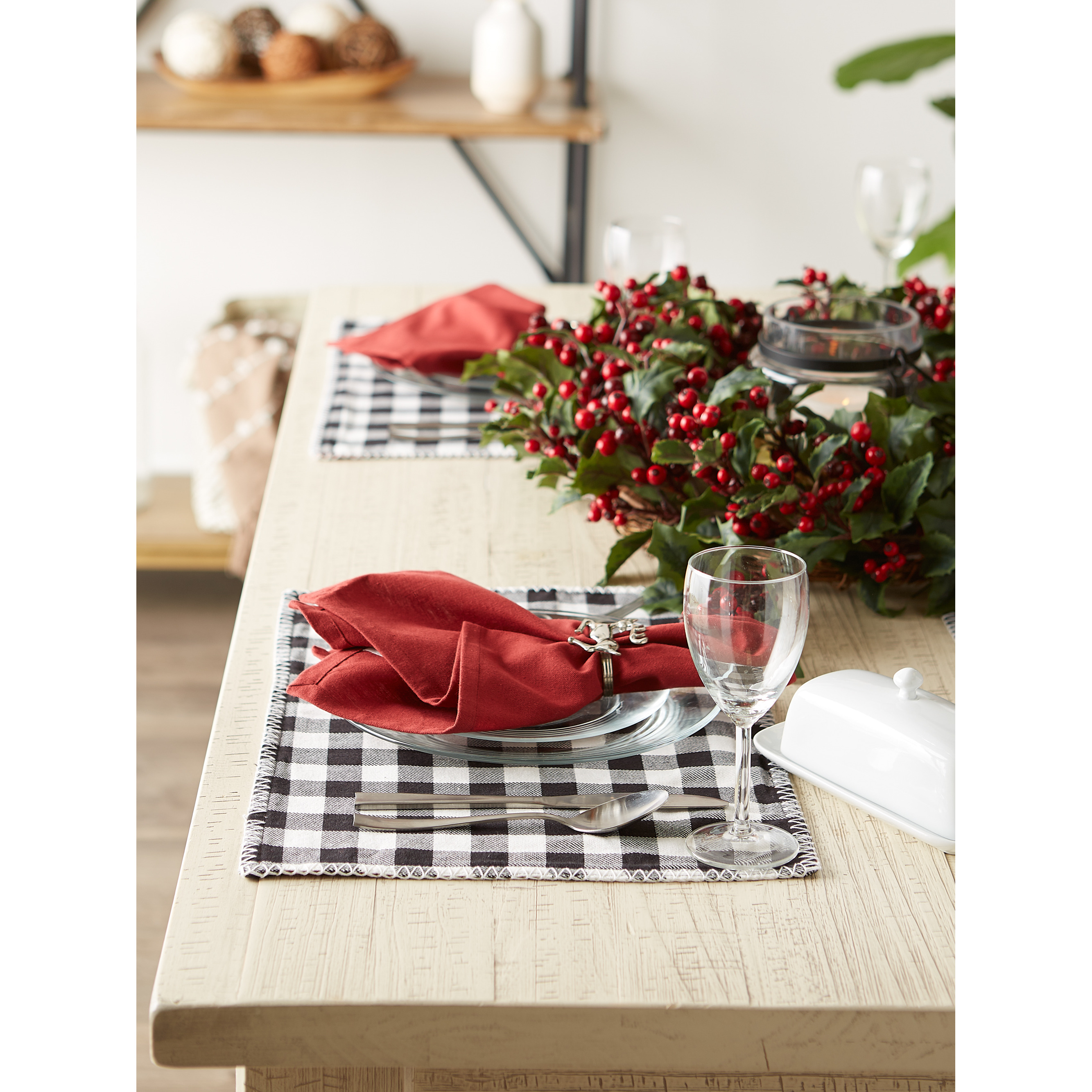 DII Christmas Buffalo Check With Embroidery Placemat (Set of 6)