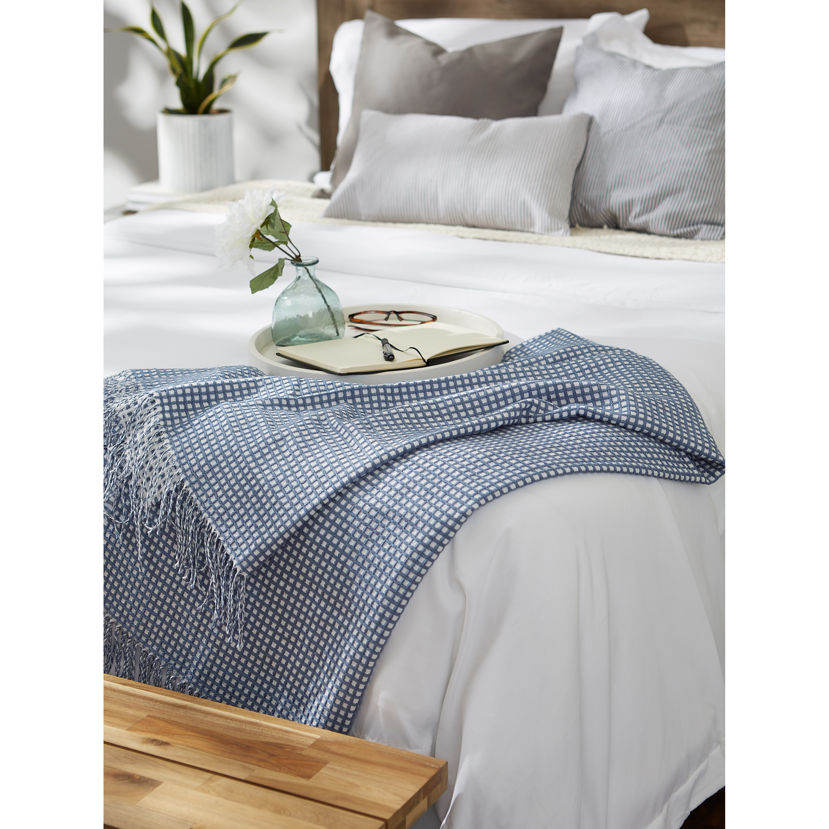DII Stonewash Blue & White Waffle Knit Throw