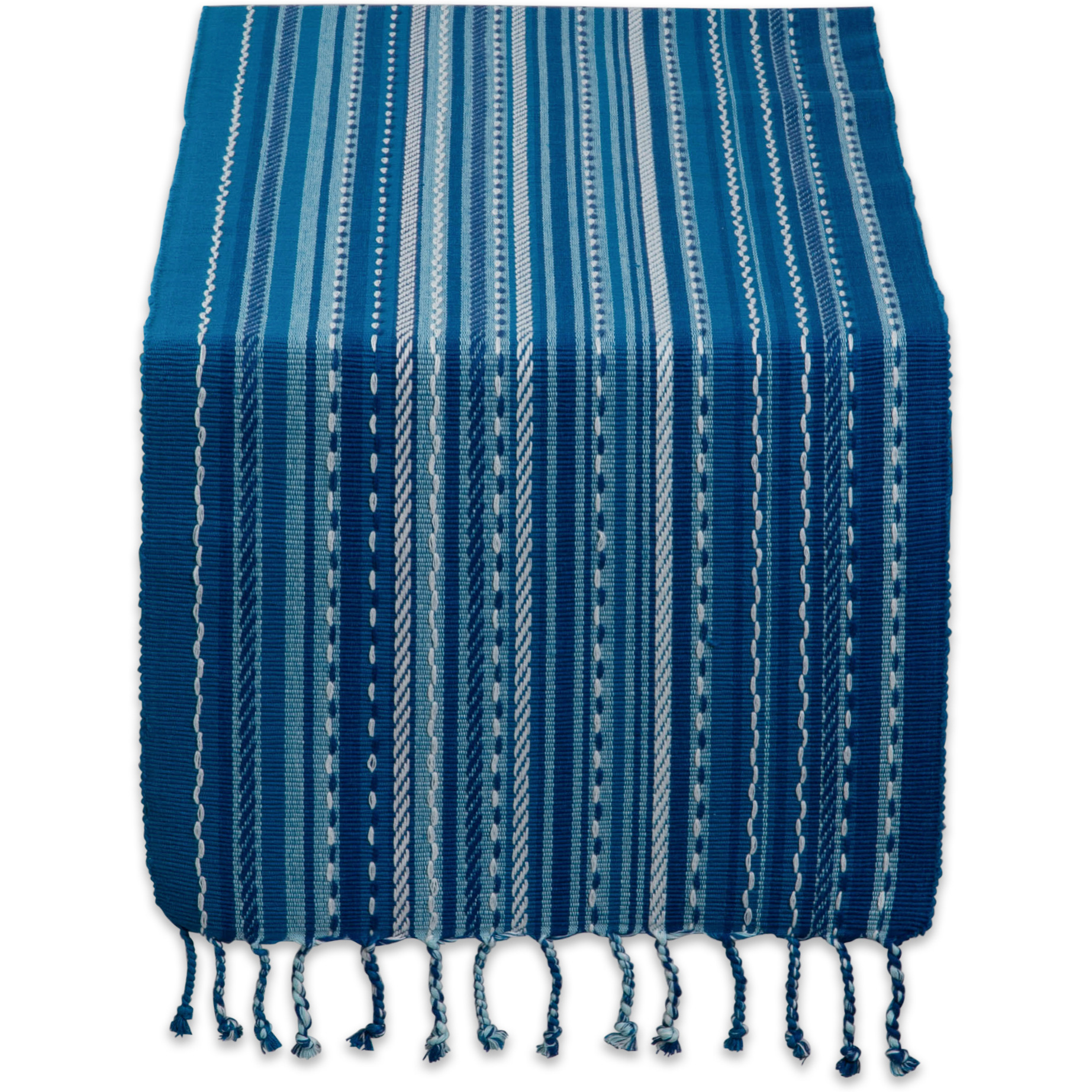 DII Blue Tonal Stripe With Fringe Table Runner