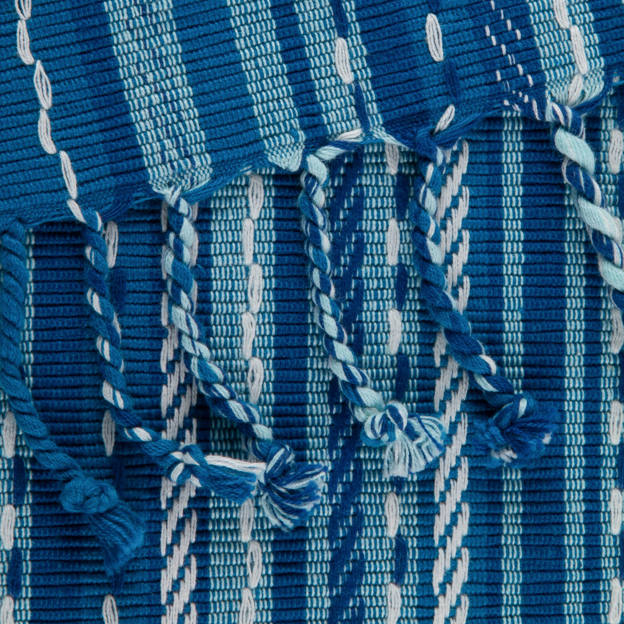 DII Blue Tonal Stripe With Fringe Table Runner
