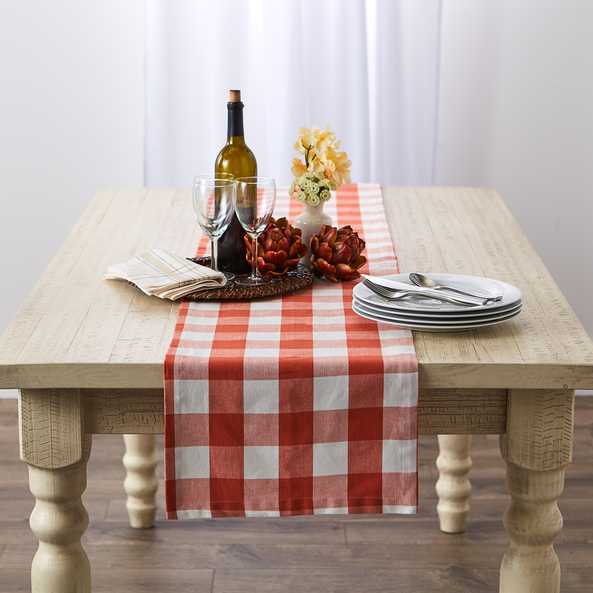 DII Vintage Red Buffalo Check Table Runner