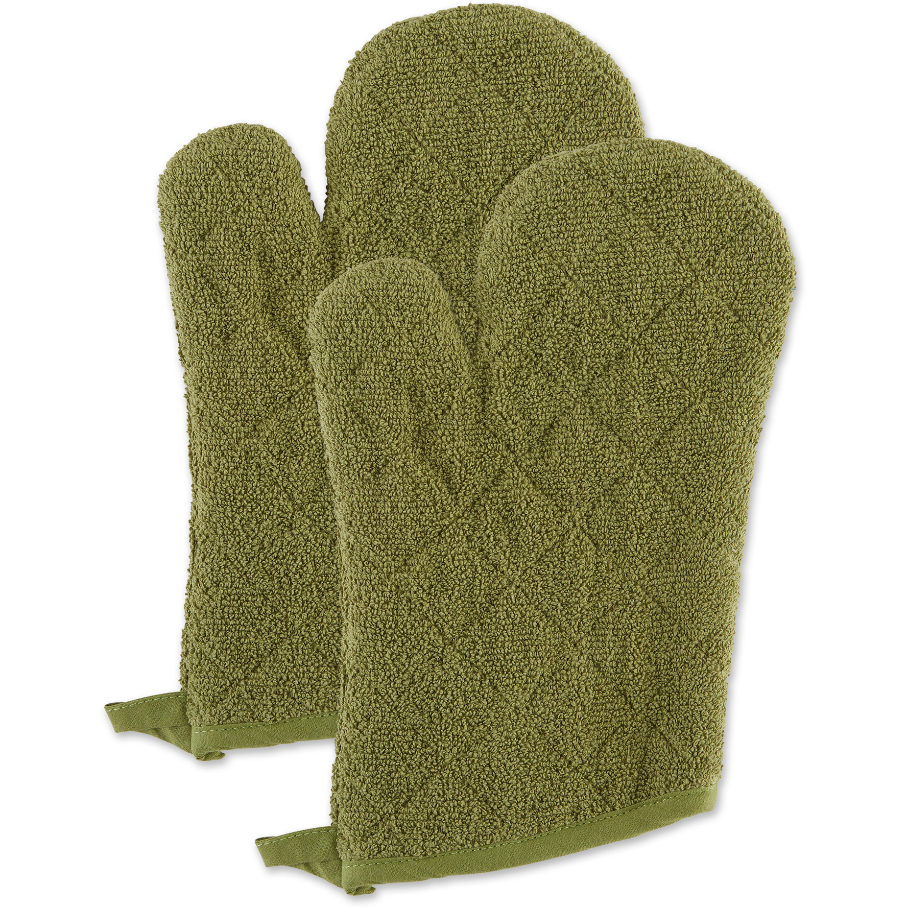 ANTIQUE GREEN TERRY OVEN MITT SET/2