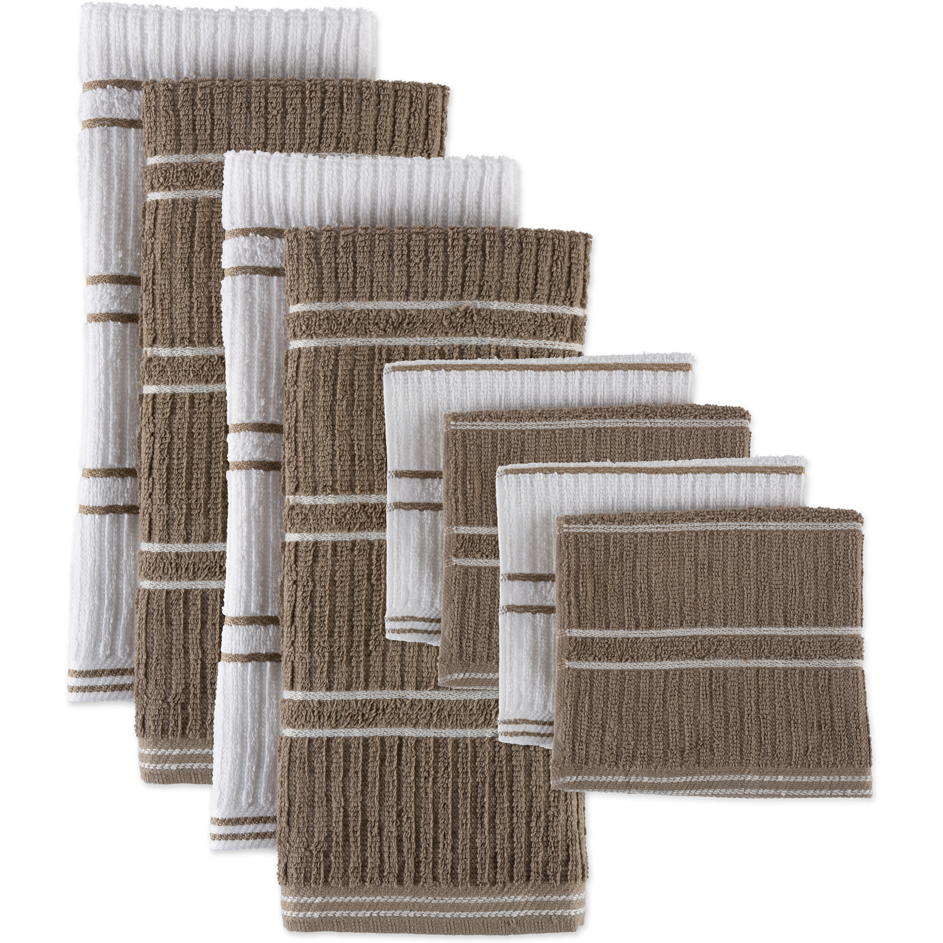 J&M Mocha Ribbed Terry Dishtowel Dishcloth (Set of 8)