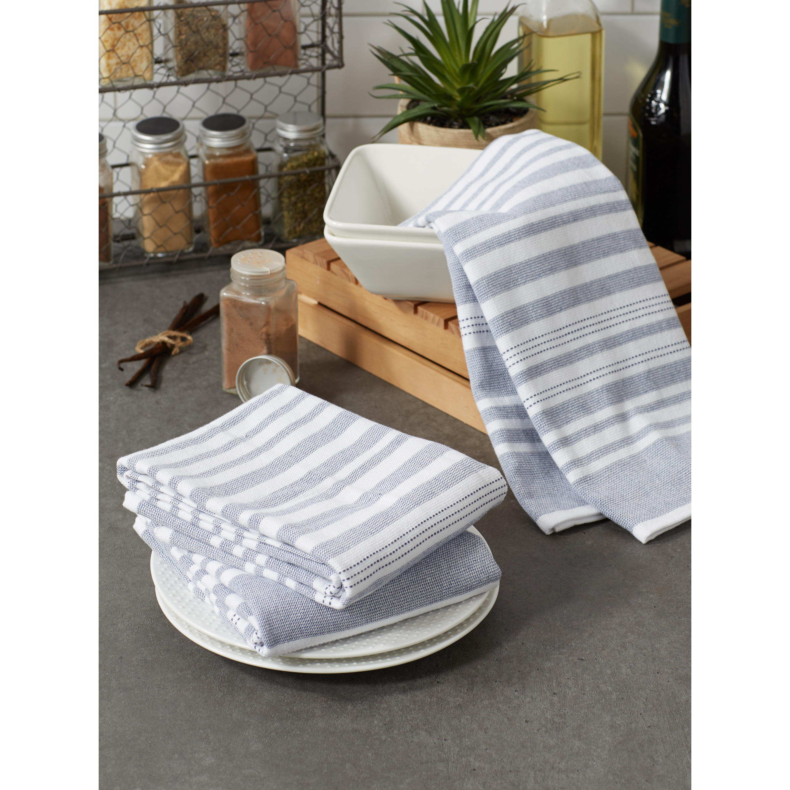 FRENCH BLUE FRENCH TERRY VARIEGATED STRIPE DISHTOWEL 3 PIECE