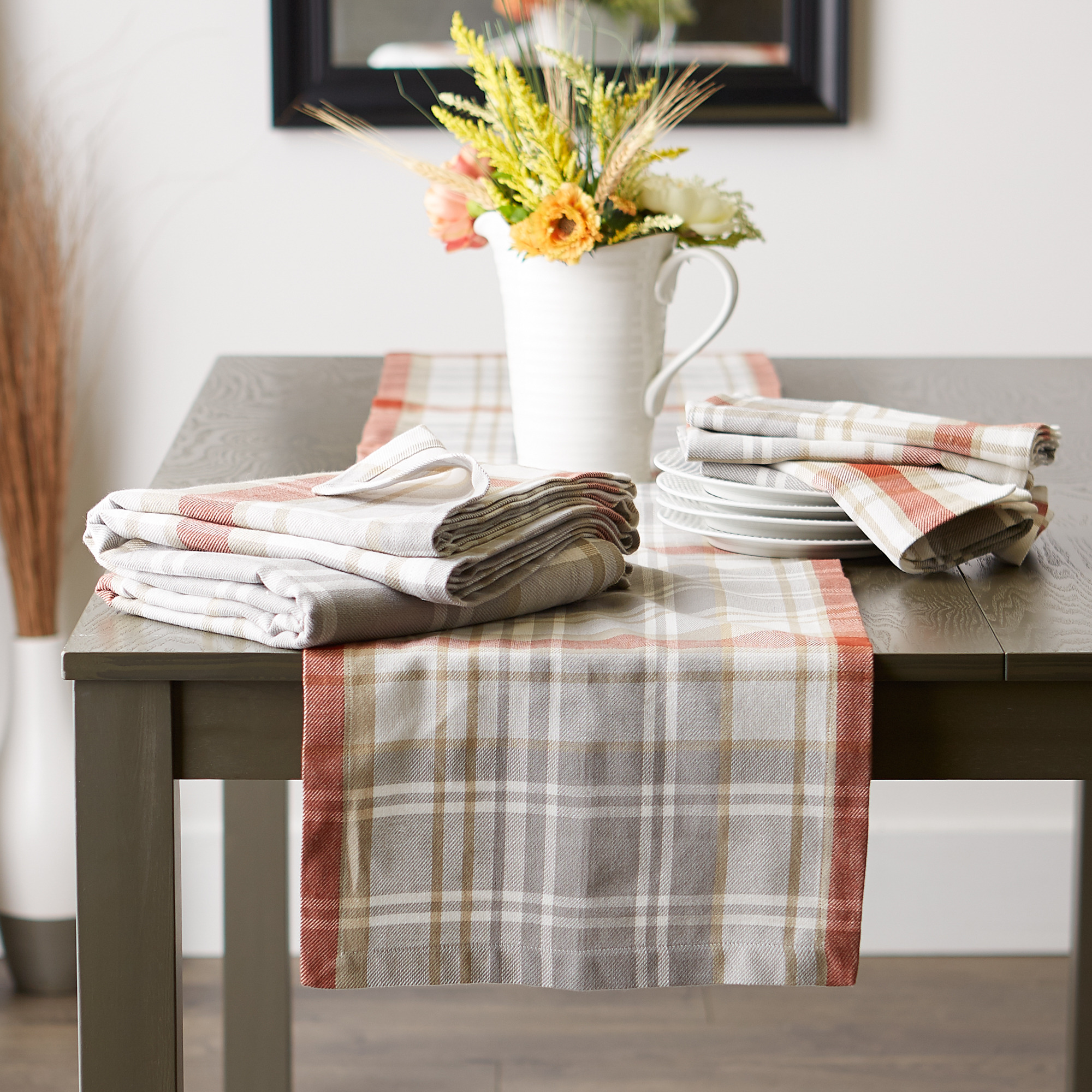 DII Thanksgiving Cozy Picnic, Plaid Tablecloth 60x104"