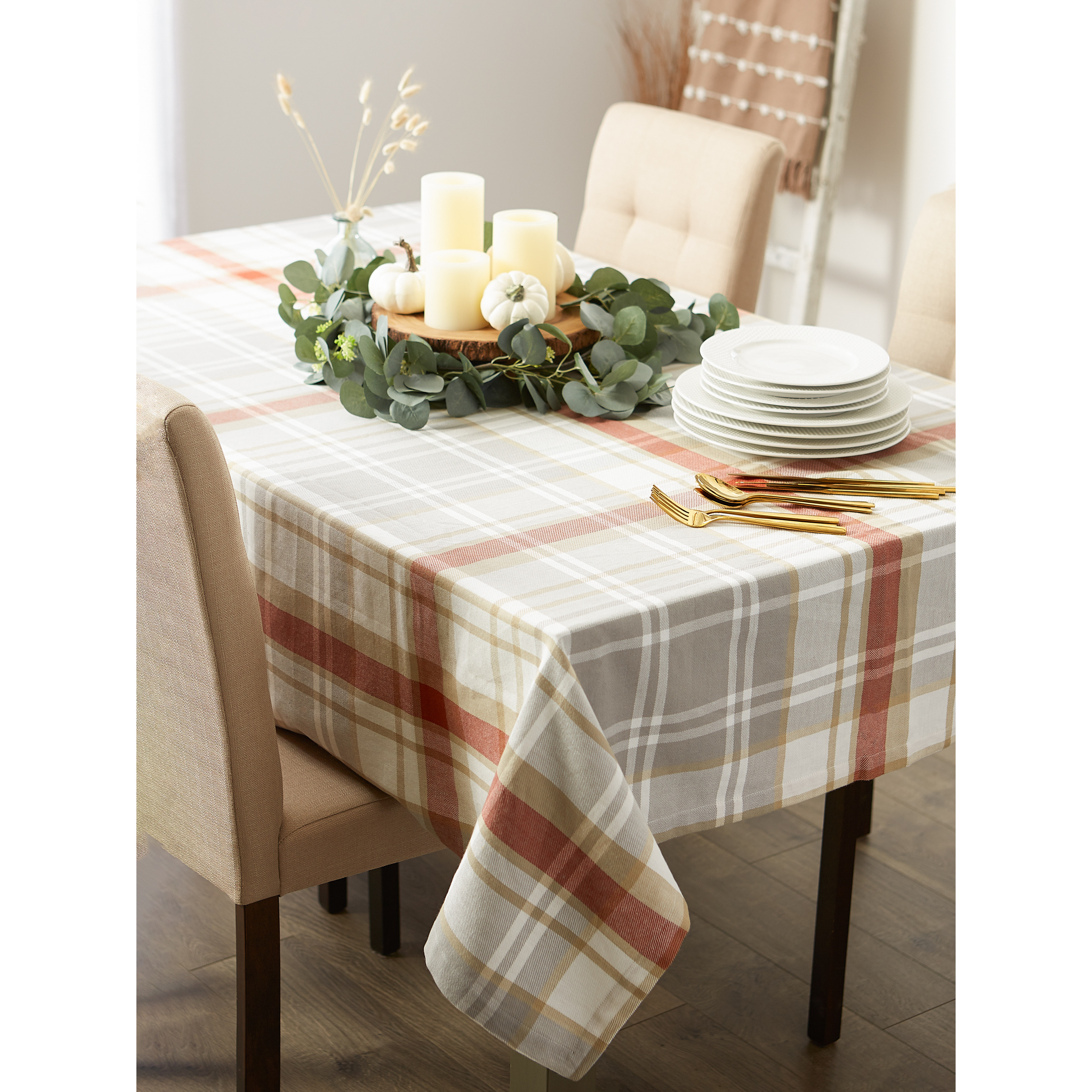 DII Thanksgiving Cozy Picnic, Plaid Tablecloth 60x120"