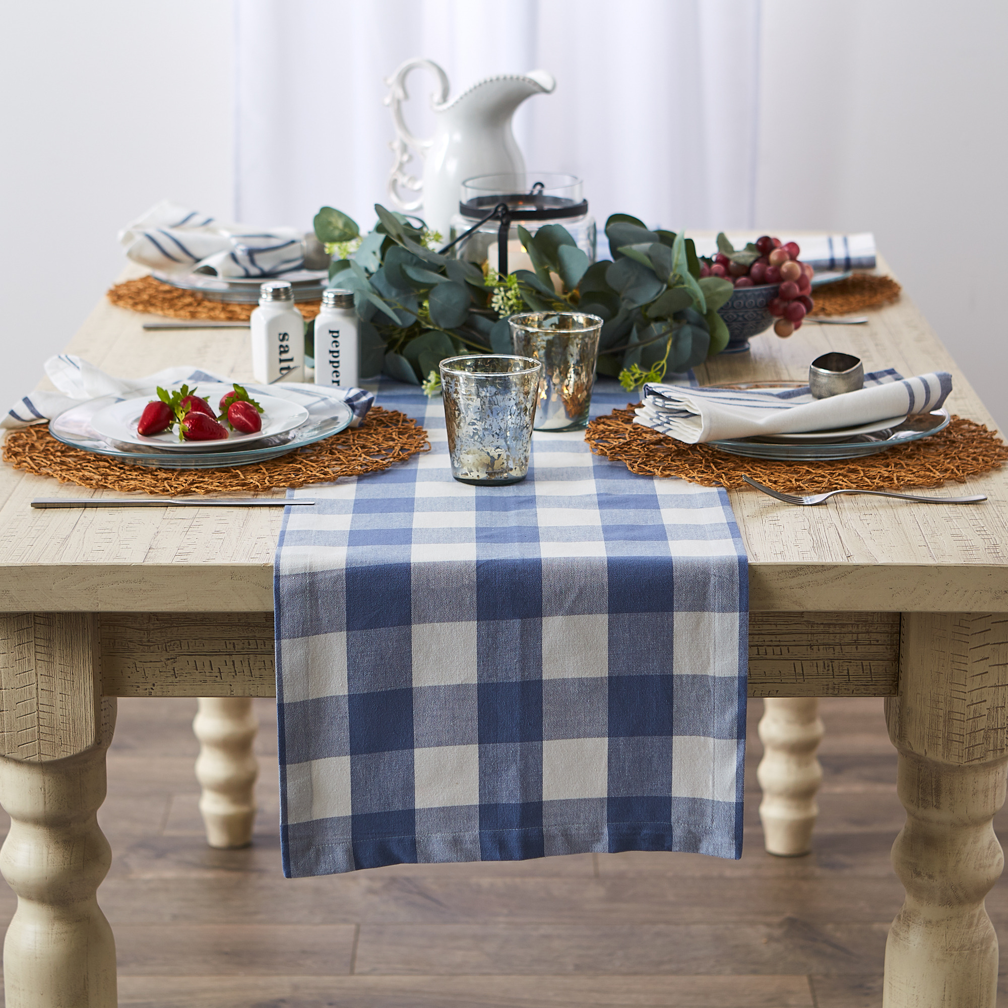 DII Stonewash Blue Buffalo Check Table Runner