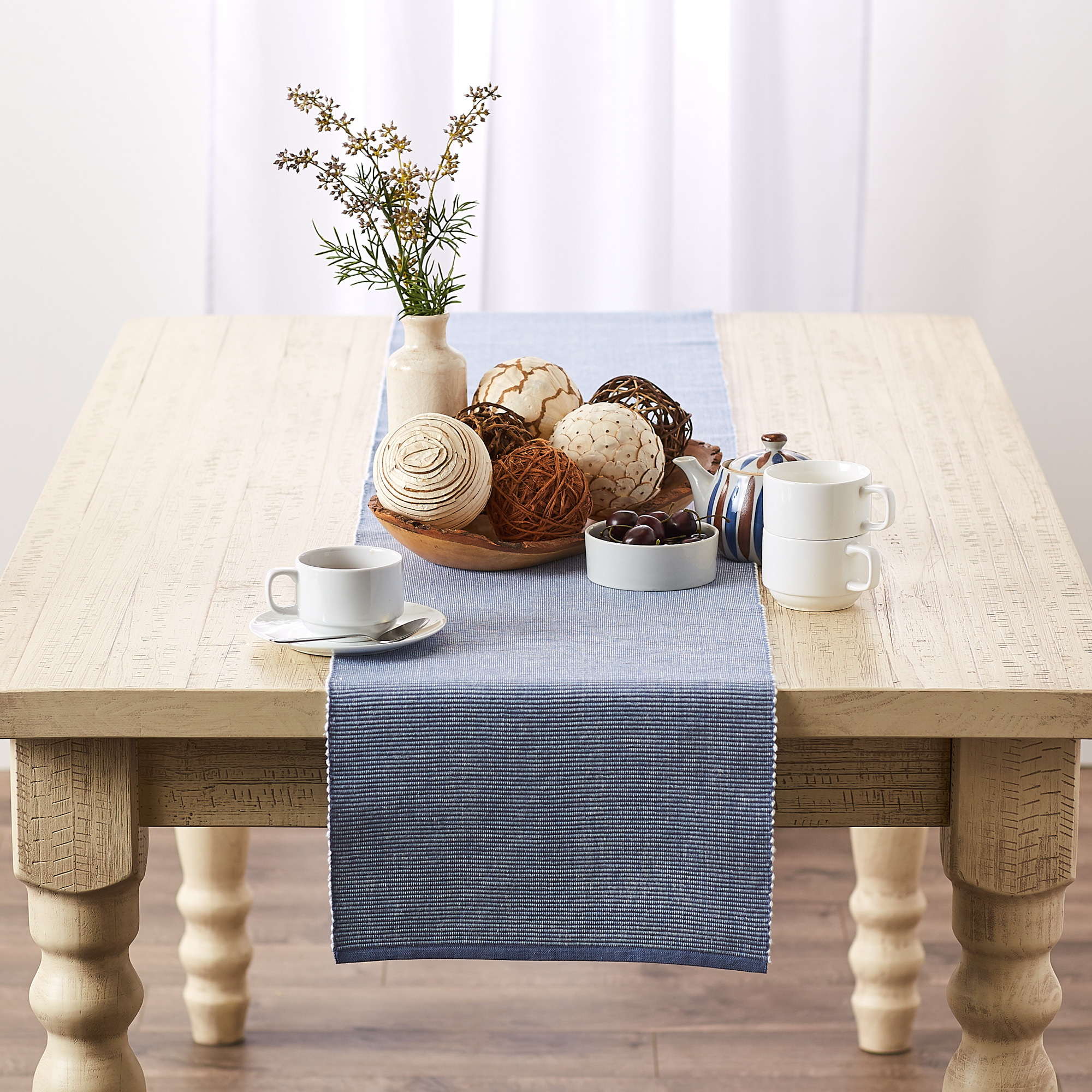 DII Stonewash Blue & White 2-Tone Ribbed Table Runner