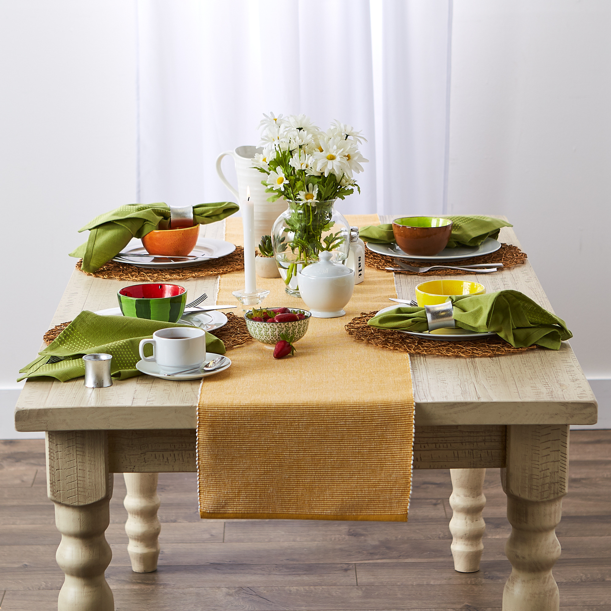 DII Honey Gold & White 2-Tone Ribbed Table Runner