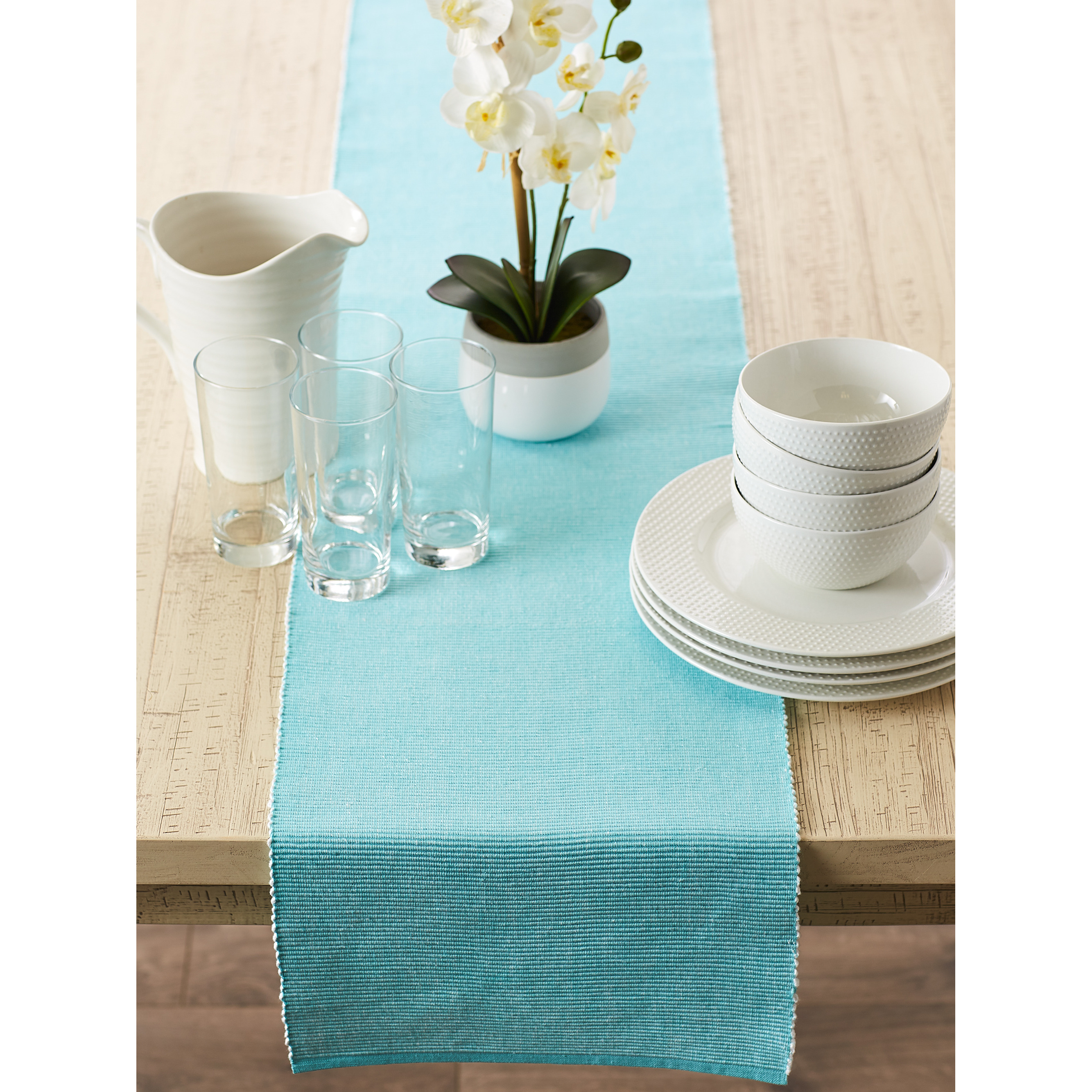 DII Aqua & White 2-Tone Ribbed Table Runner