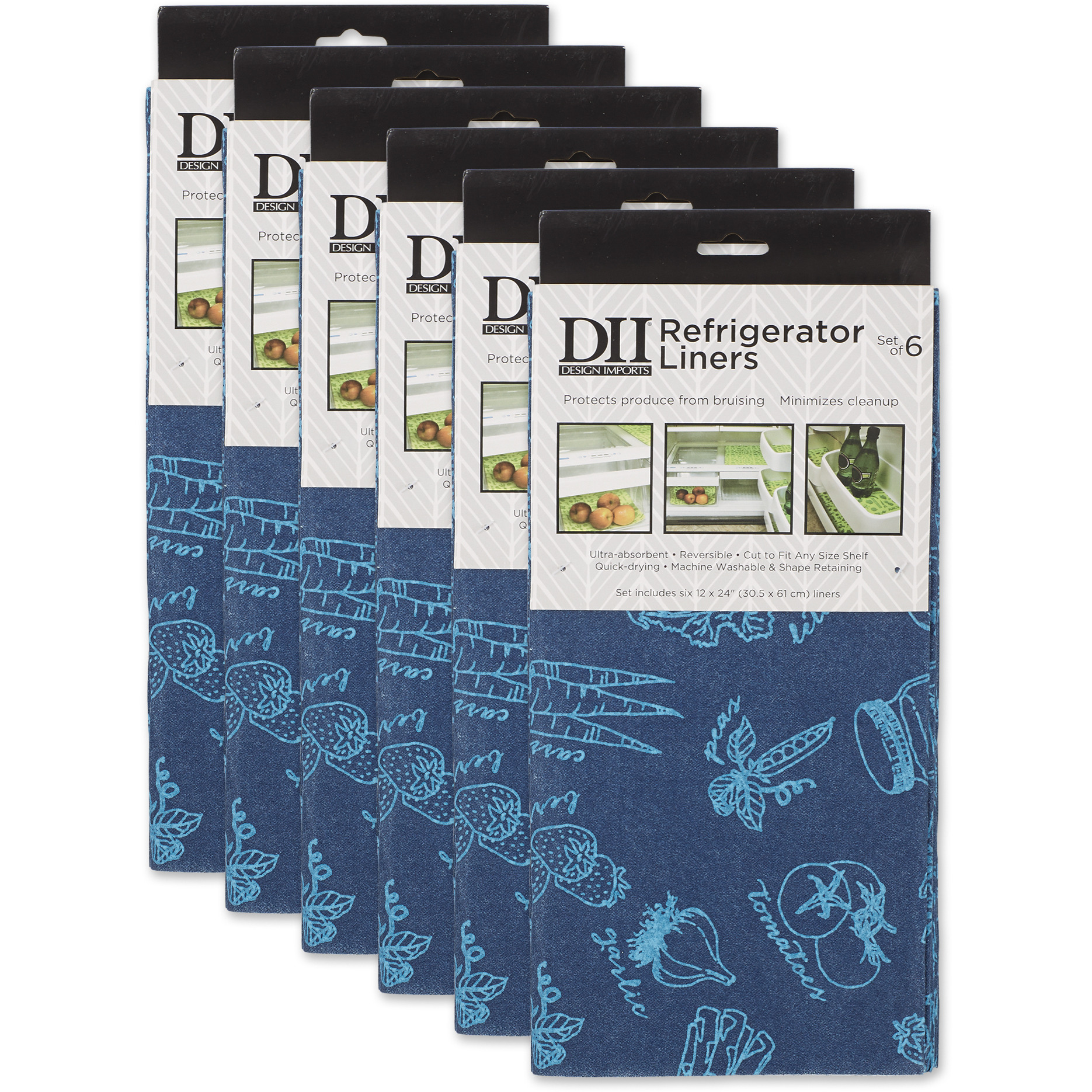 DII Nautical Blue Market Print Fridge Liner (Set of 6)