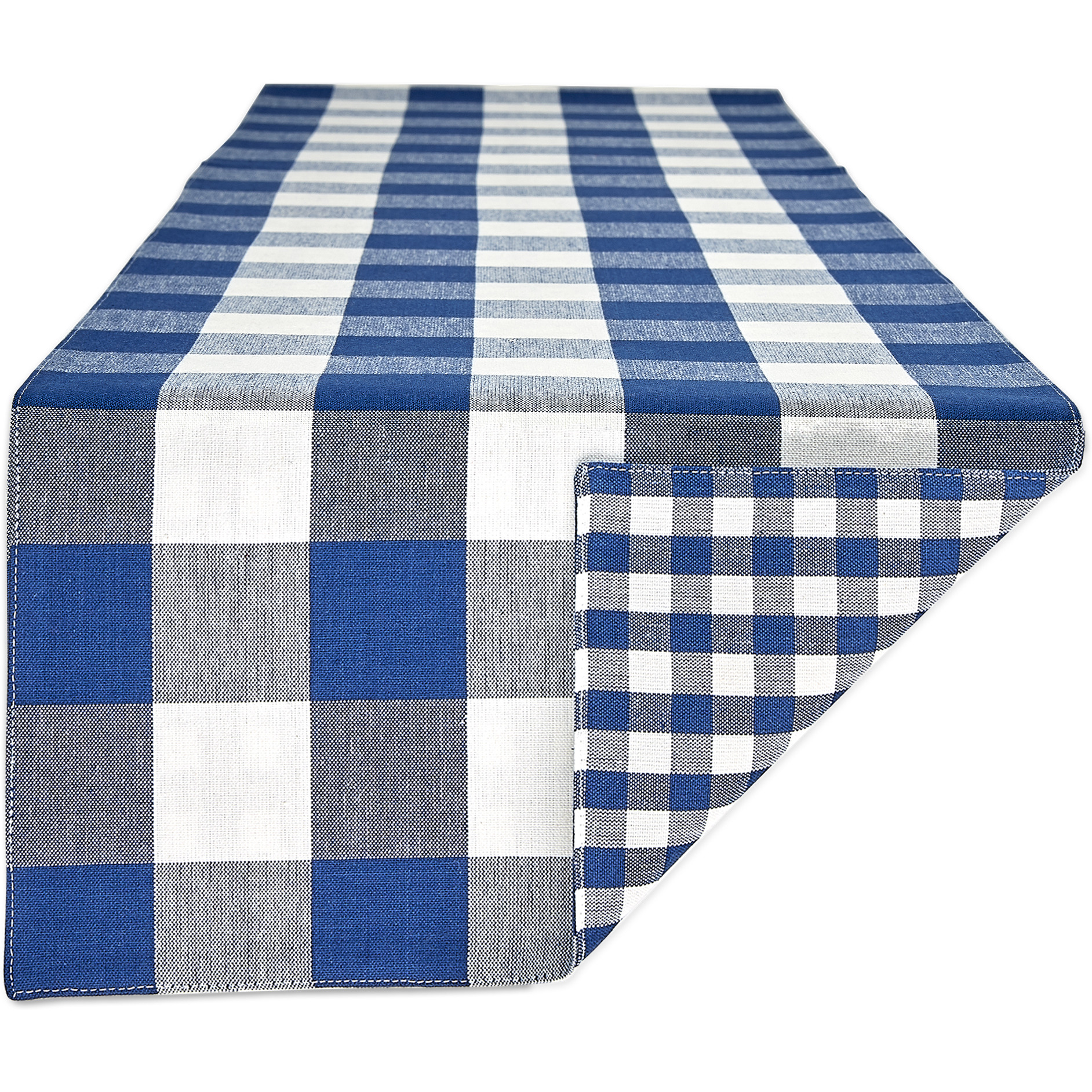 DII Navy/Off White Reversible Gingham/Buffalo Check Table Runner 14x108