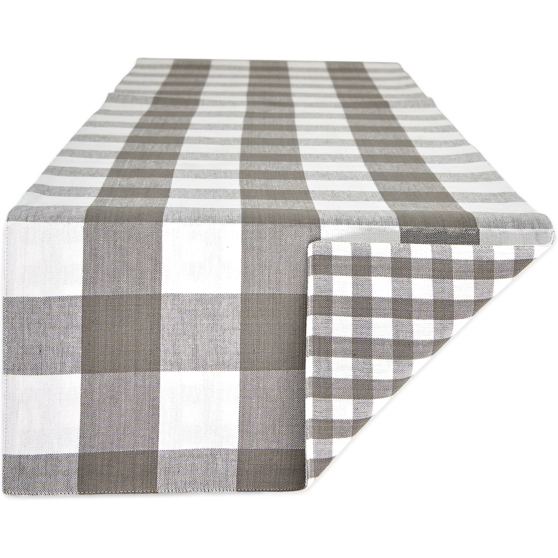 DII Gray/White Reversible Gingham/Buffalo Check Table Runner 14x72