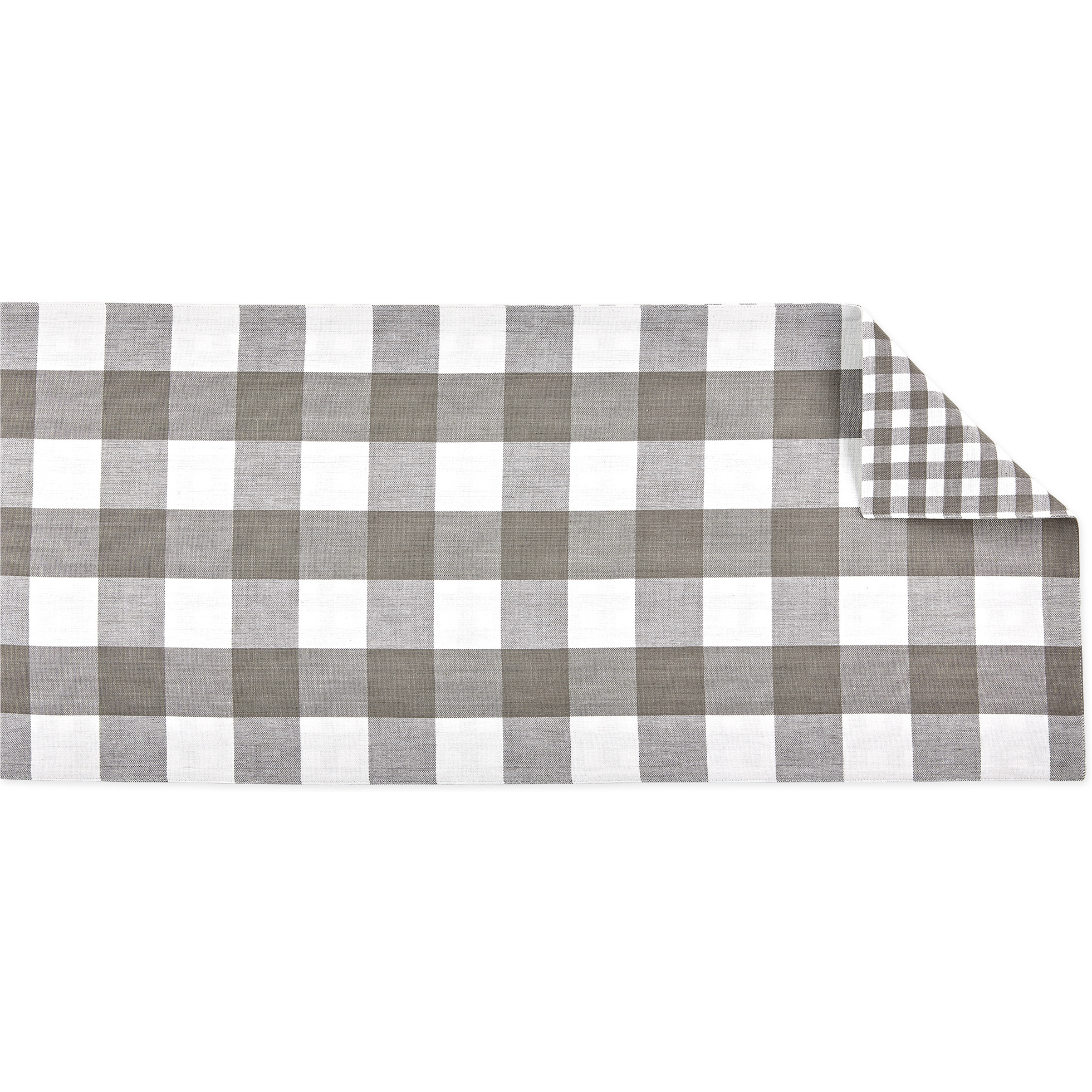 DII Gray/White Reversible Gingham/Buffalo Check Table Runner 14x72