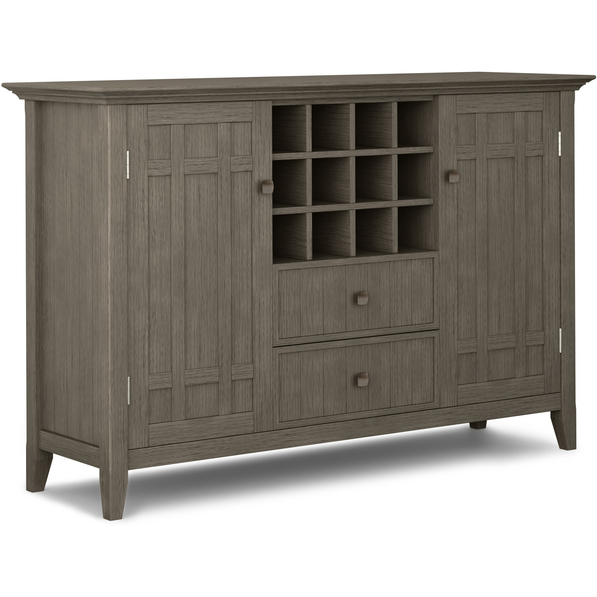 Bedford SOLID WOOD 54 inch Wide Transitional Sideboard Buffet and Wine Rack in Farmhouse Grey
