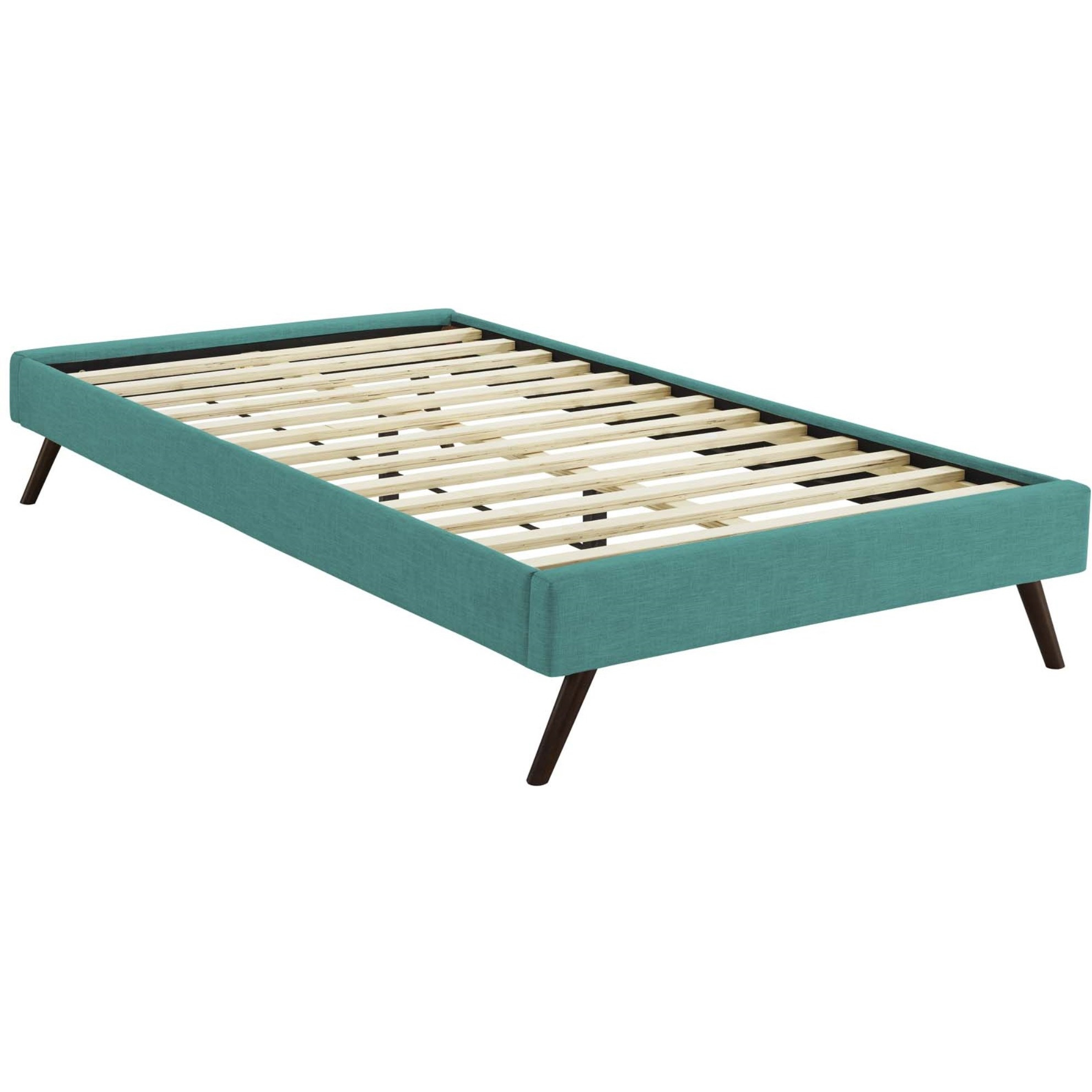 Loryn Twin Fabric Bed Frame with Round Splayed Legs Teal
