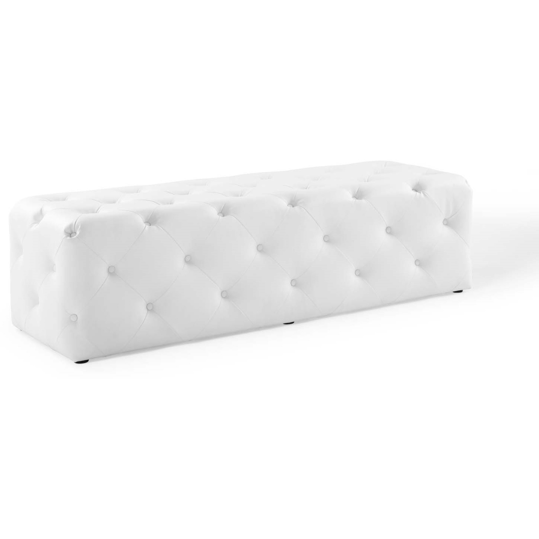 Amour 60" Tufted Button Entryway Faux Leather Bench White