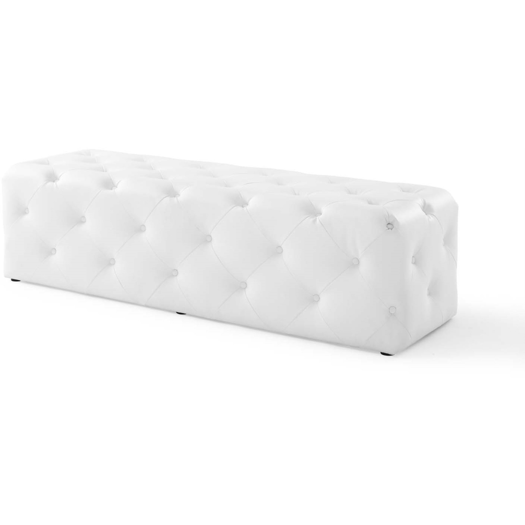 Amour 60" Tufted Button Entryway Faux Leather Bench White