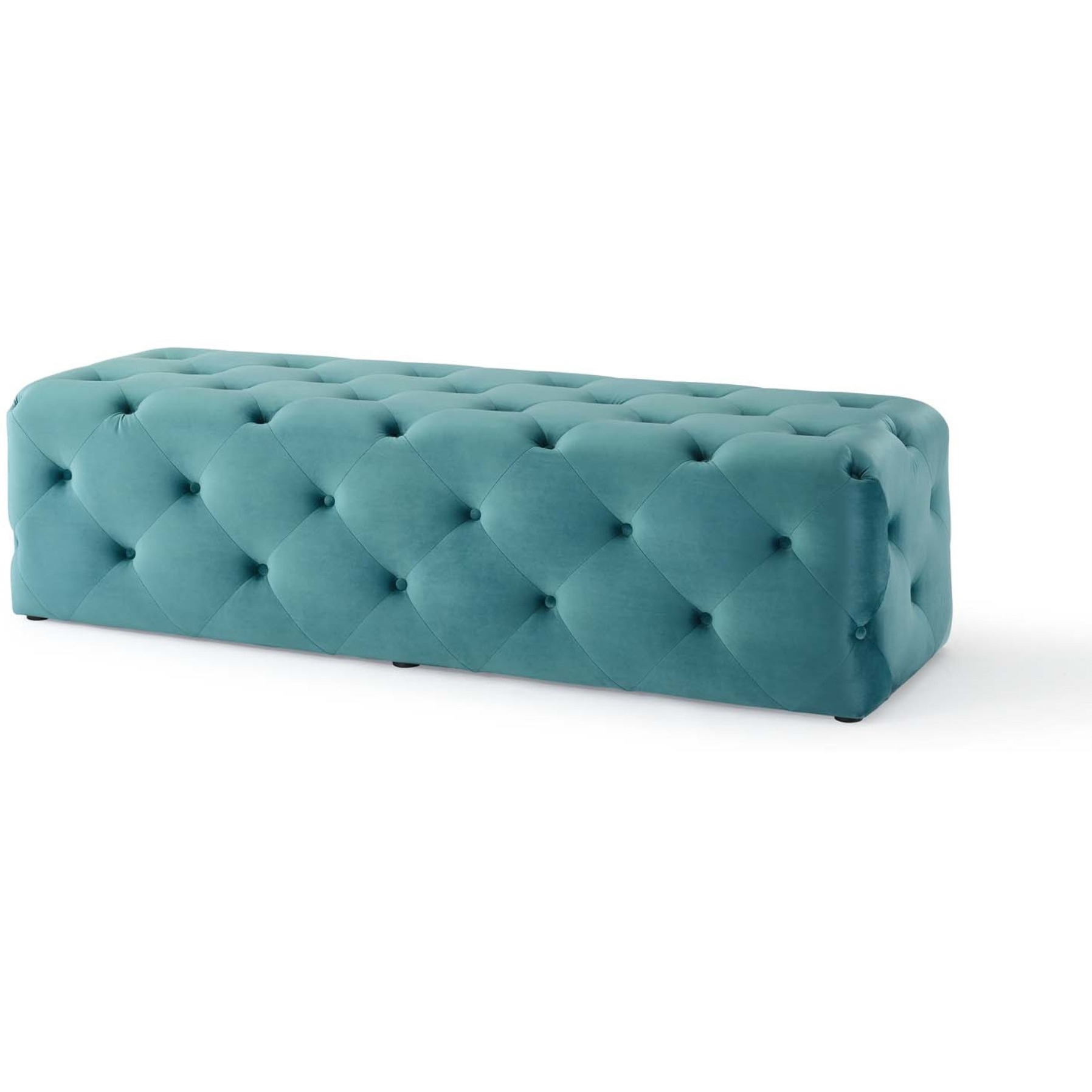 Amour 60" Tufted Button Entryway Performance Velvet Bench Sea Blue