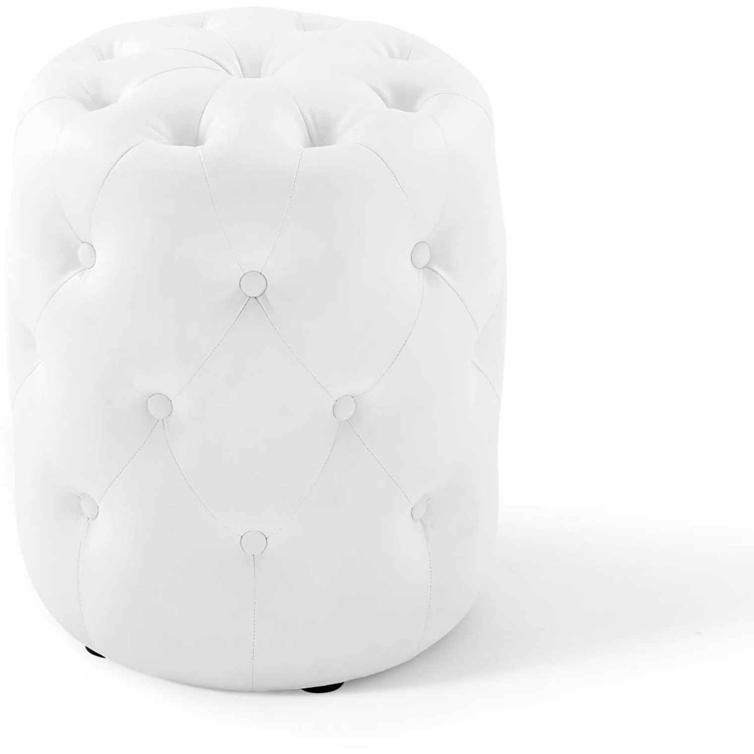 Amour Tufted Button Round Faux Leather Ottoman White
