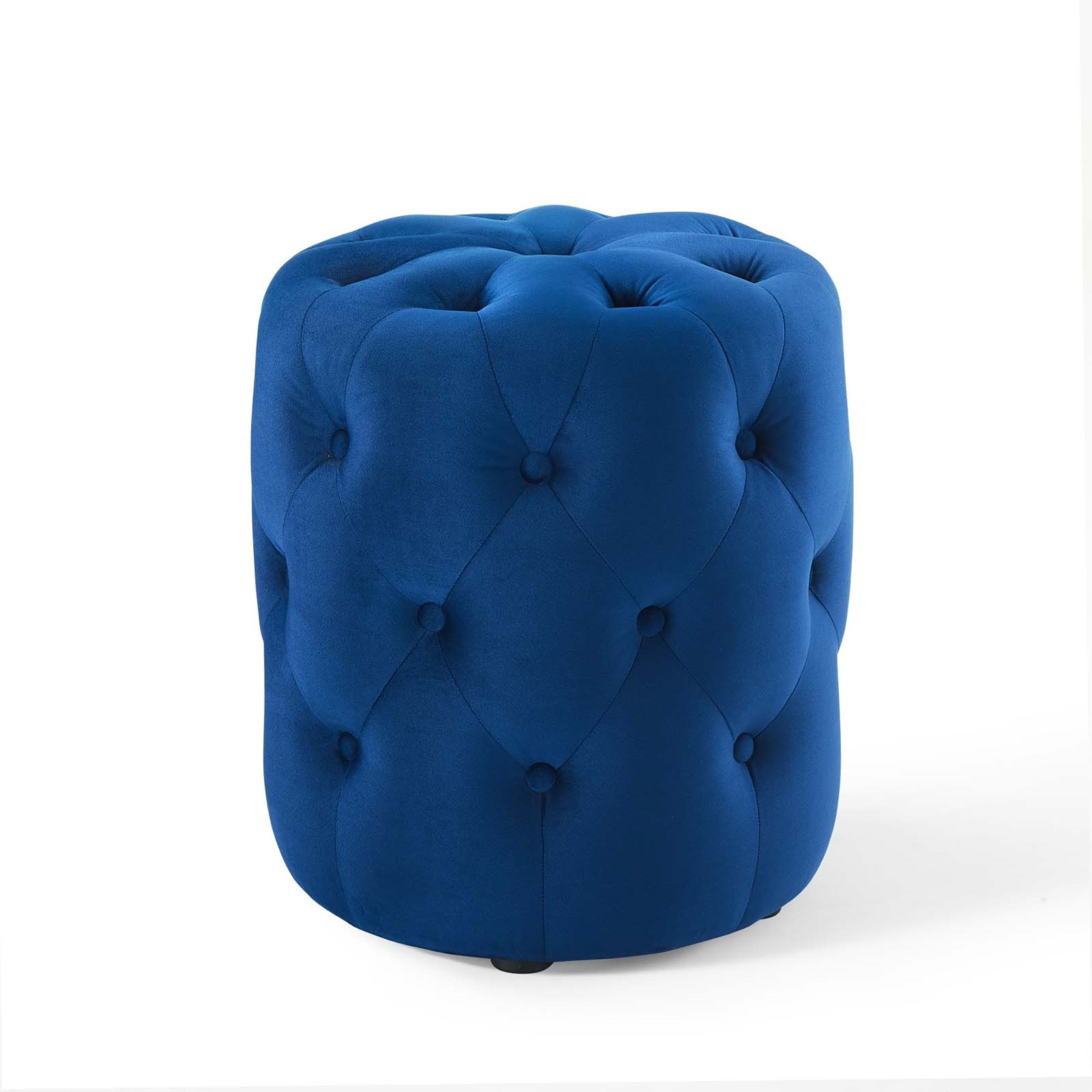 Amour Tufted Button Round Performance Velvet Ottoman Navy
