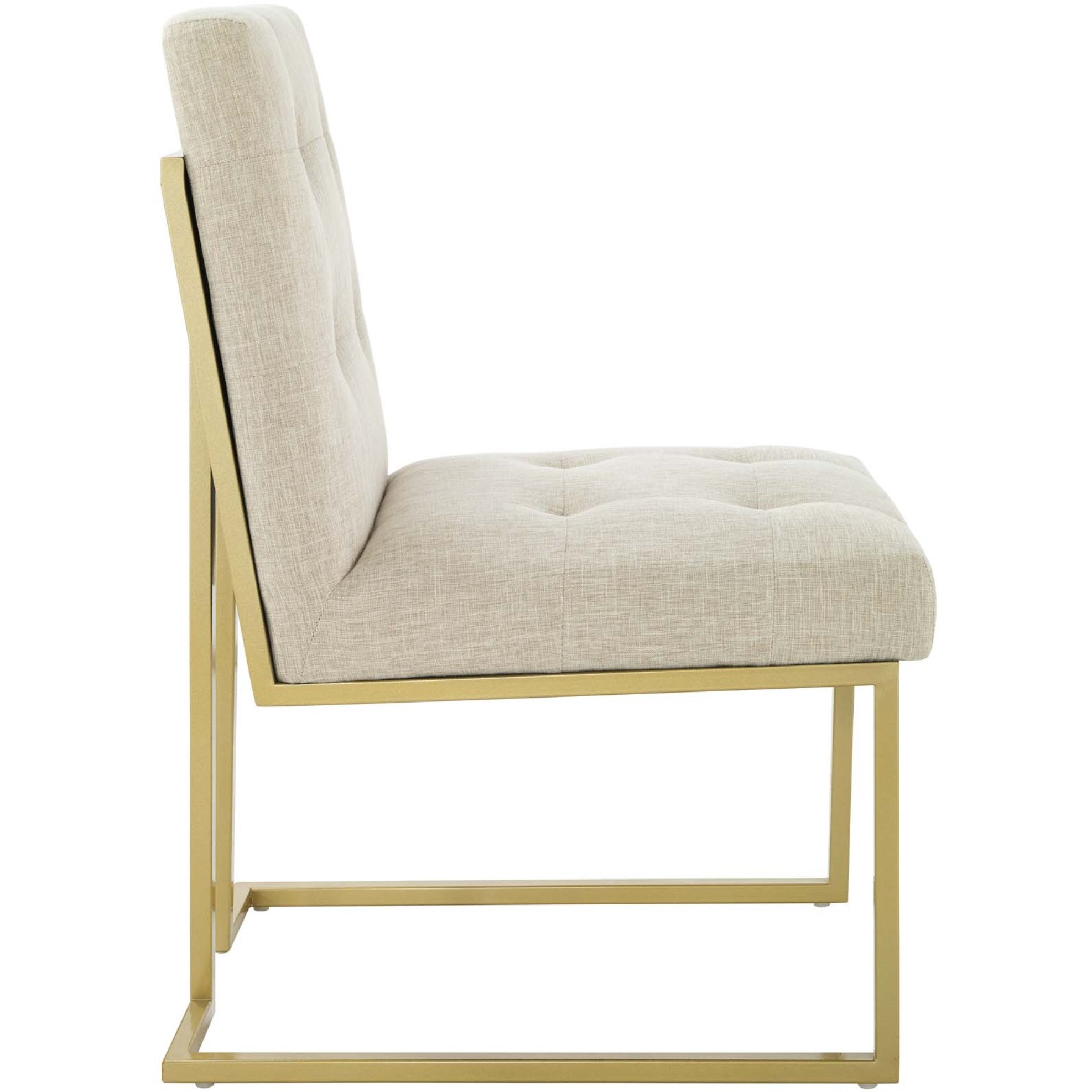 Privy Gold Stainless Steel Upholstered Fabric Dining Accent Chair Gold Beige