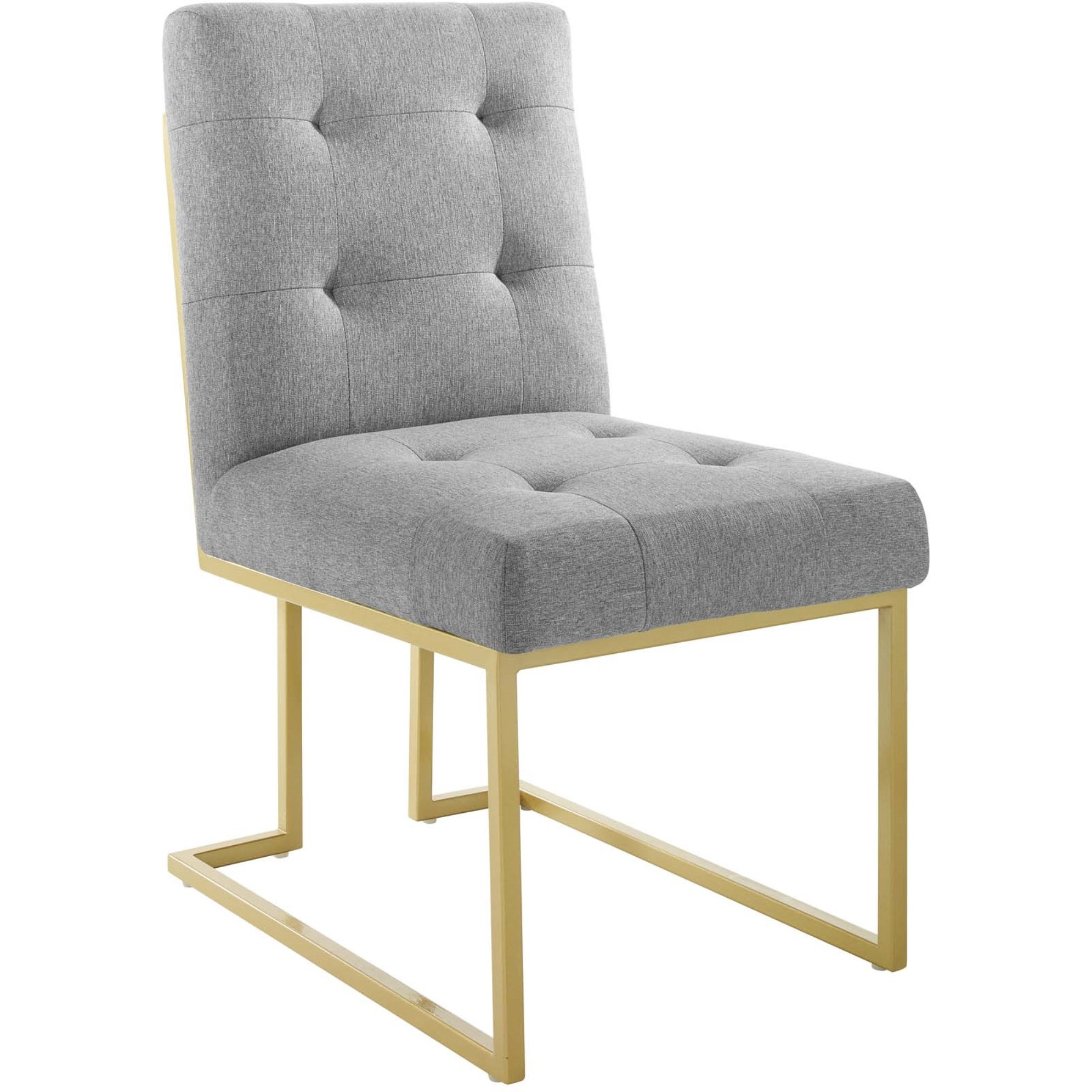 Privy Gold Stainless Steel Upholstered Fabric Dining Accent Chair Gold Light Gray