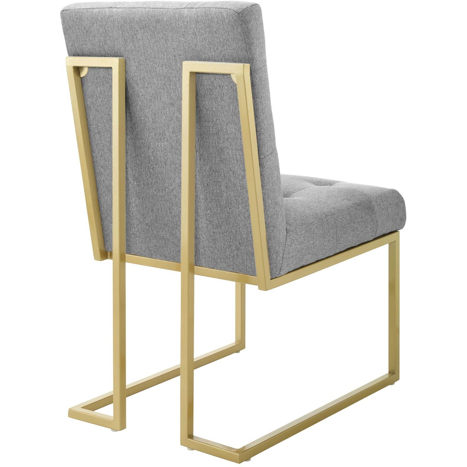 Privy Gold Stainless Steel Upholstered Fabric Dining Accent Chair Gold Light Gray