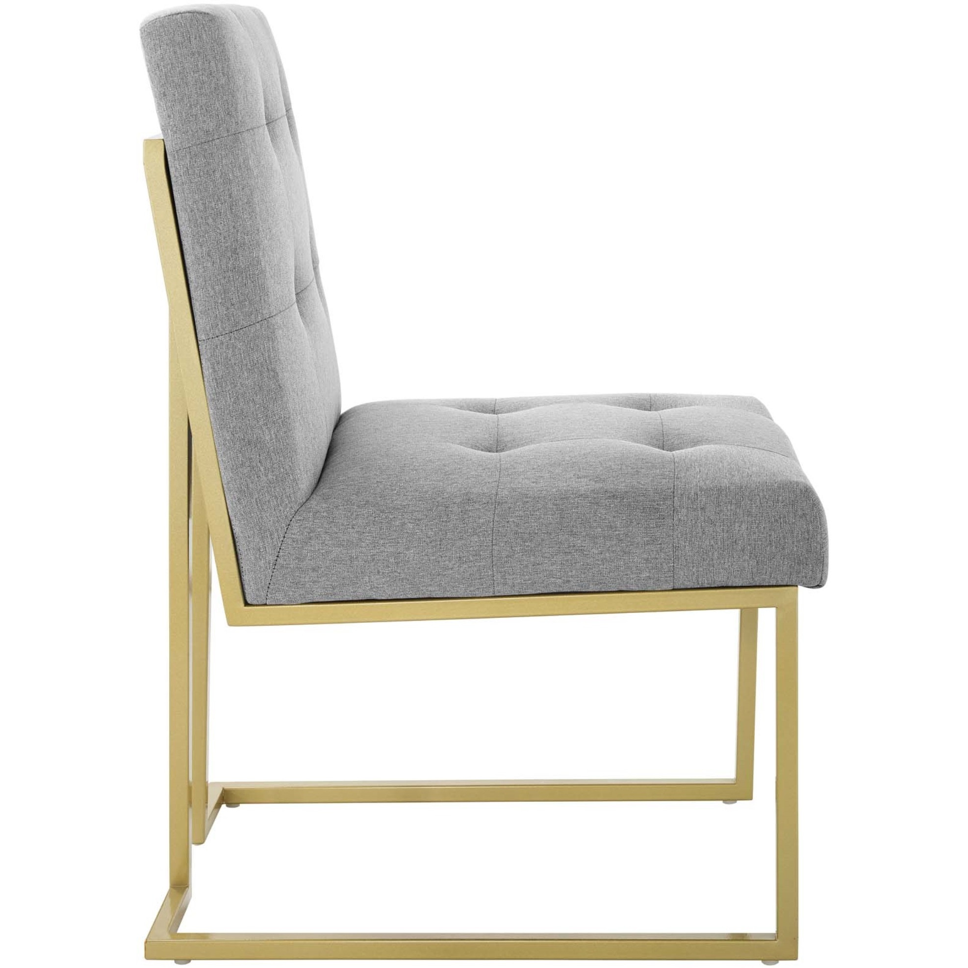 Privy Gold Stainless Steel Upholstered Fabric Dining Accent Chair Gold Light Gray