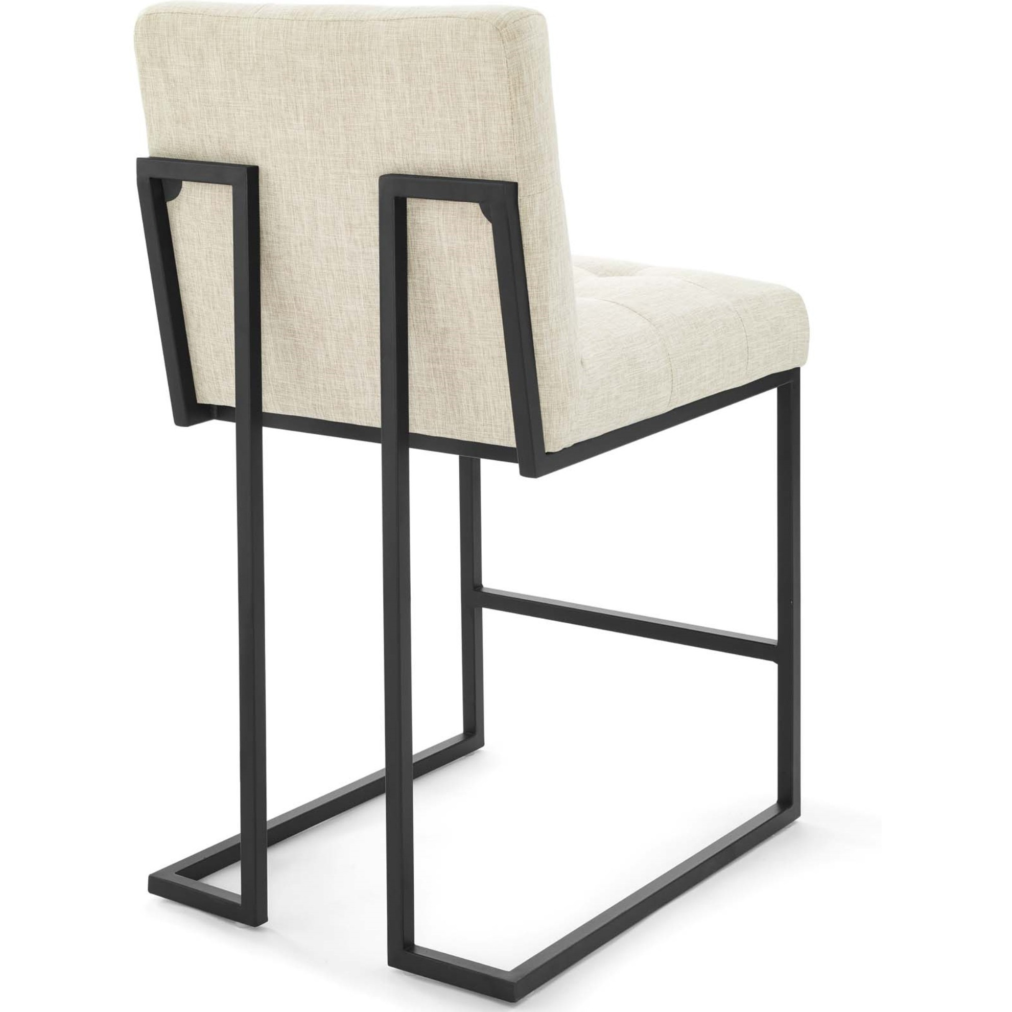 Privy Black Stainless Steel Upholstered Fabric Counter Stool Black Beige