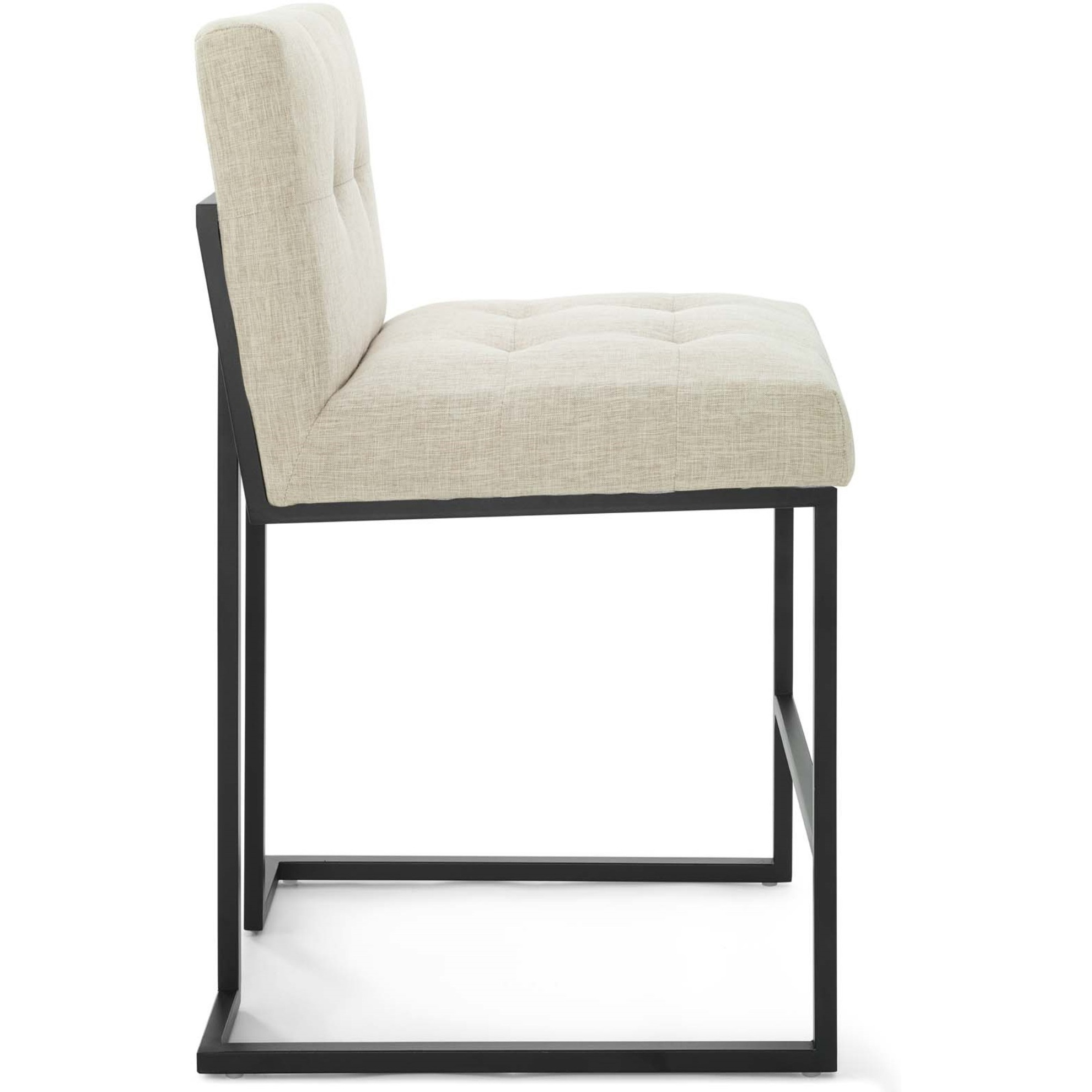 Privy Black Stainless Steel Upholstered Fabric Counter Stool Black Beige