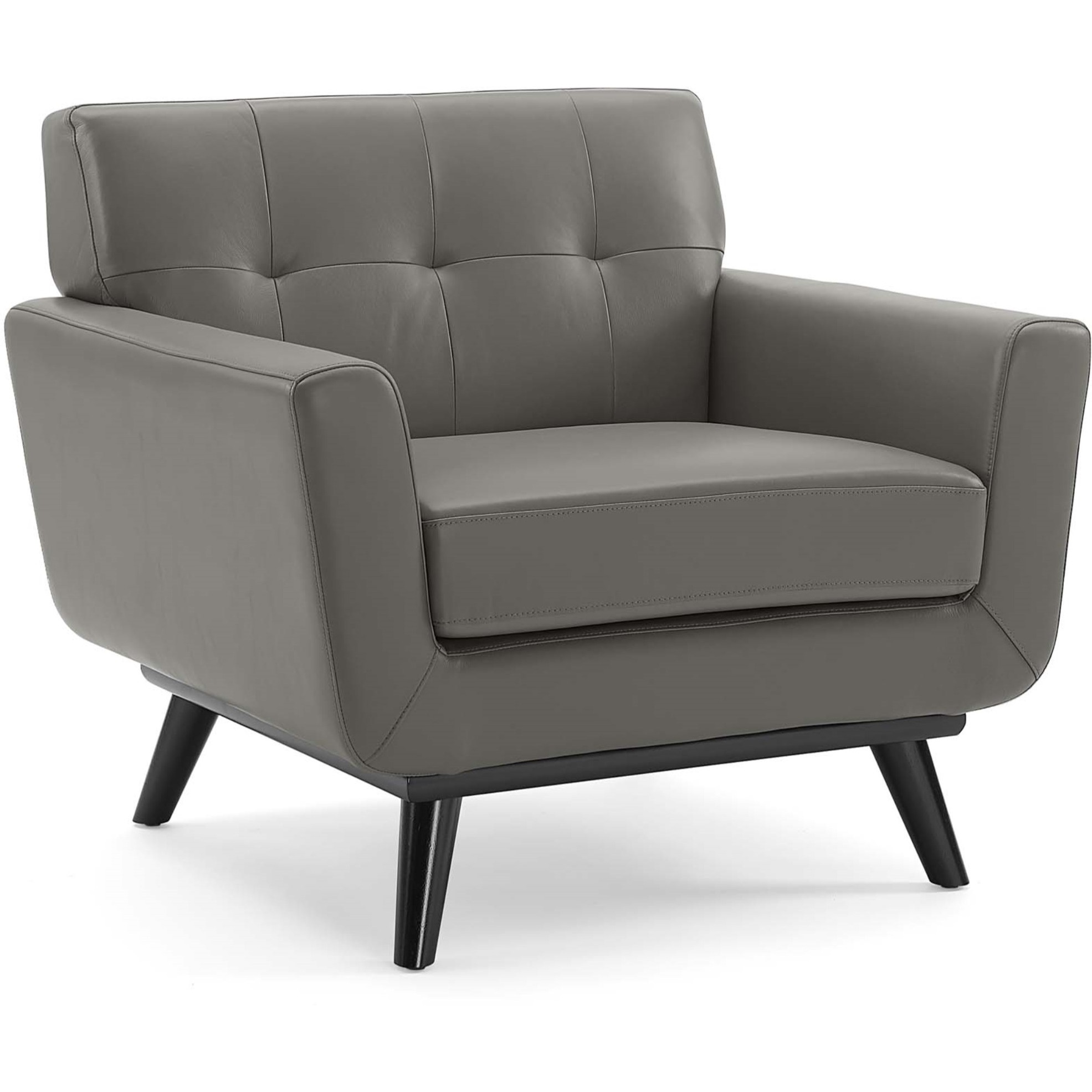Engage Top-Grain Leather Living Room Lounge Accent Armchair Gray