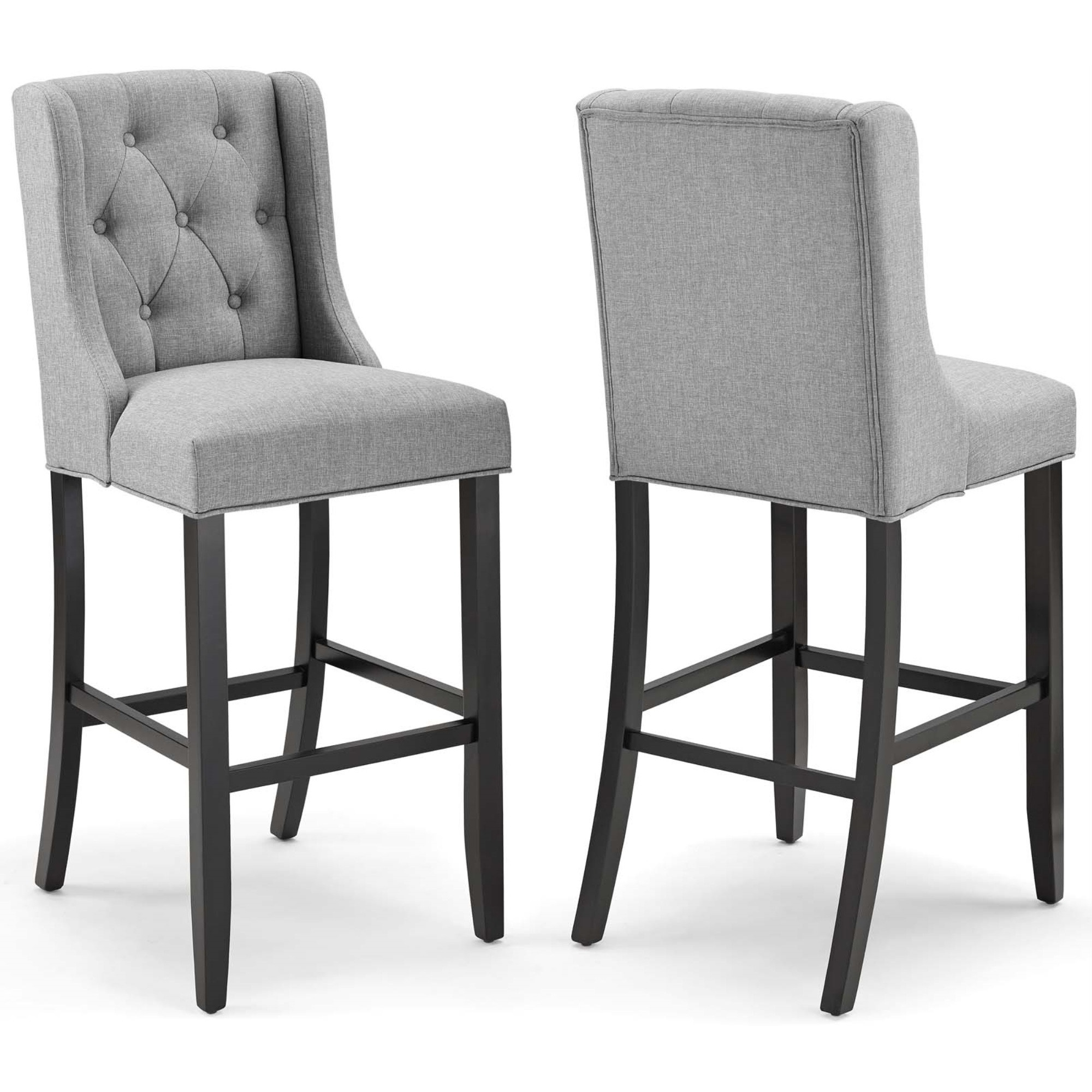 Baronet Bar Stool Upholstered Fabric Set of 2 Light Gray