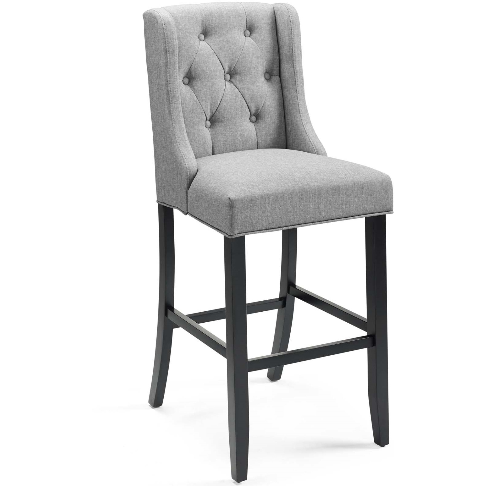 Baronet Bar Stool Upholstered Fabric Set of 2 Light Gray