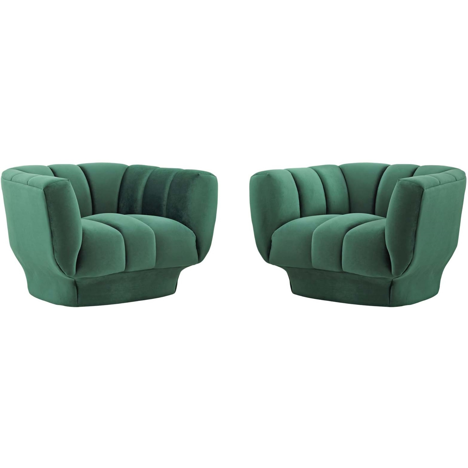 Entertain Vertical Channel Tufted Performance Velvet Armchair Set of 2 Green