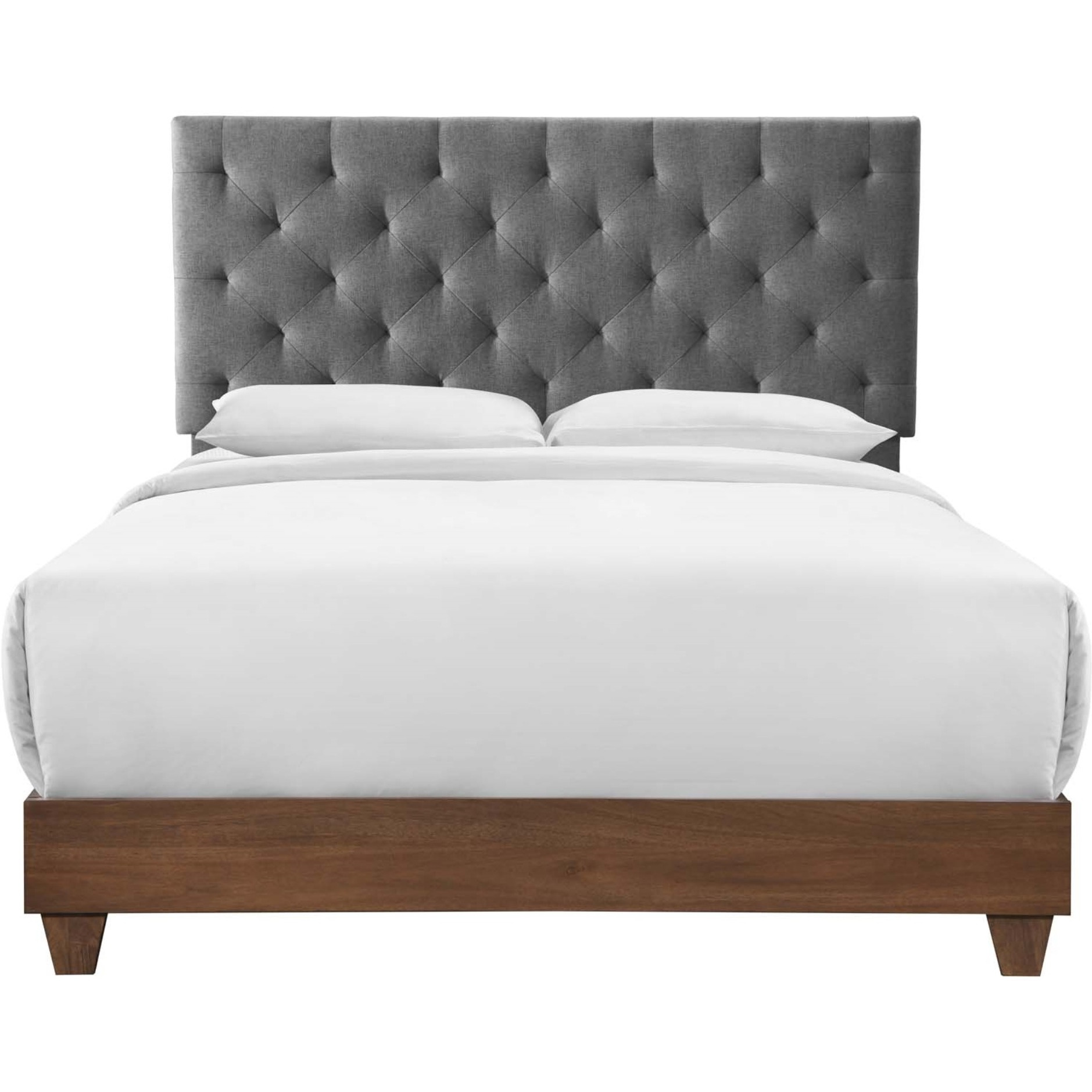 Rhiannon Diamond Tufted Upholstered Fabric Queen Bed Walnut Gray