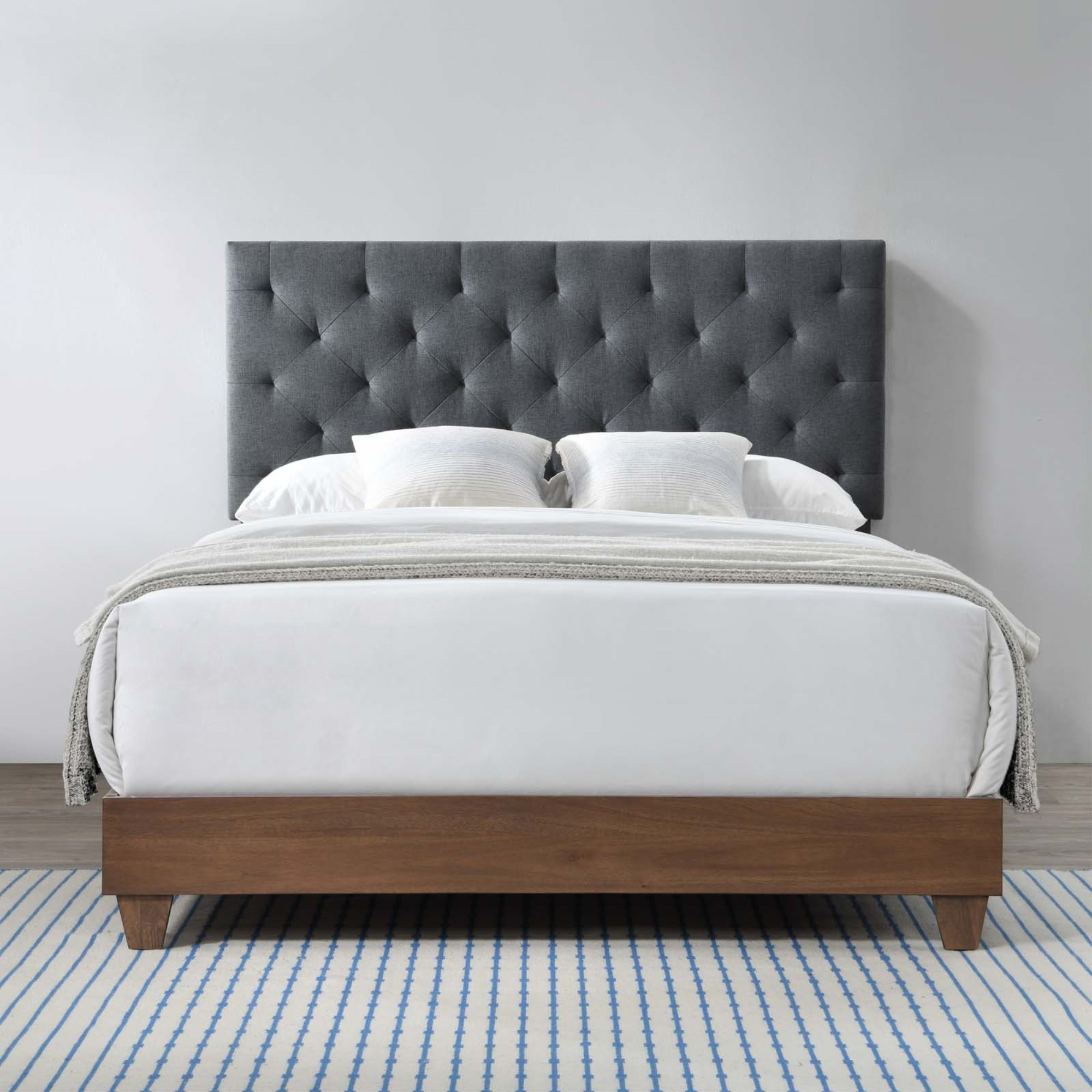 Rhiannon Diamond Tufted Upholstered Fabric Queen Bed Walnut Gray