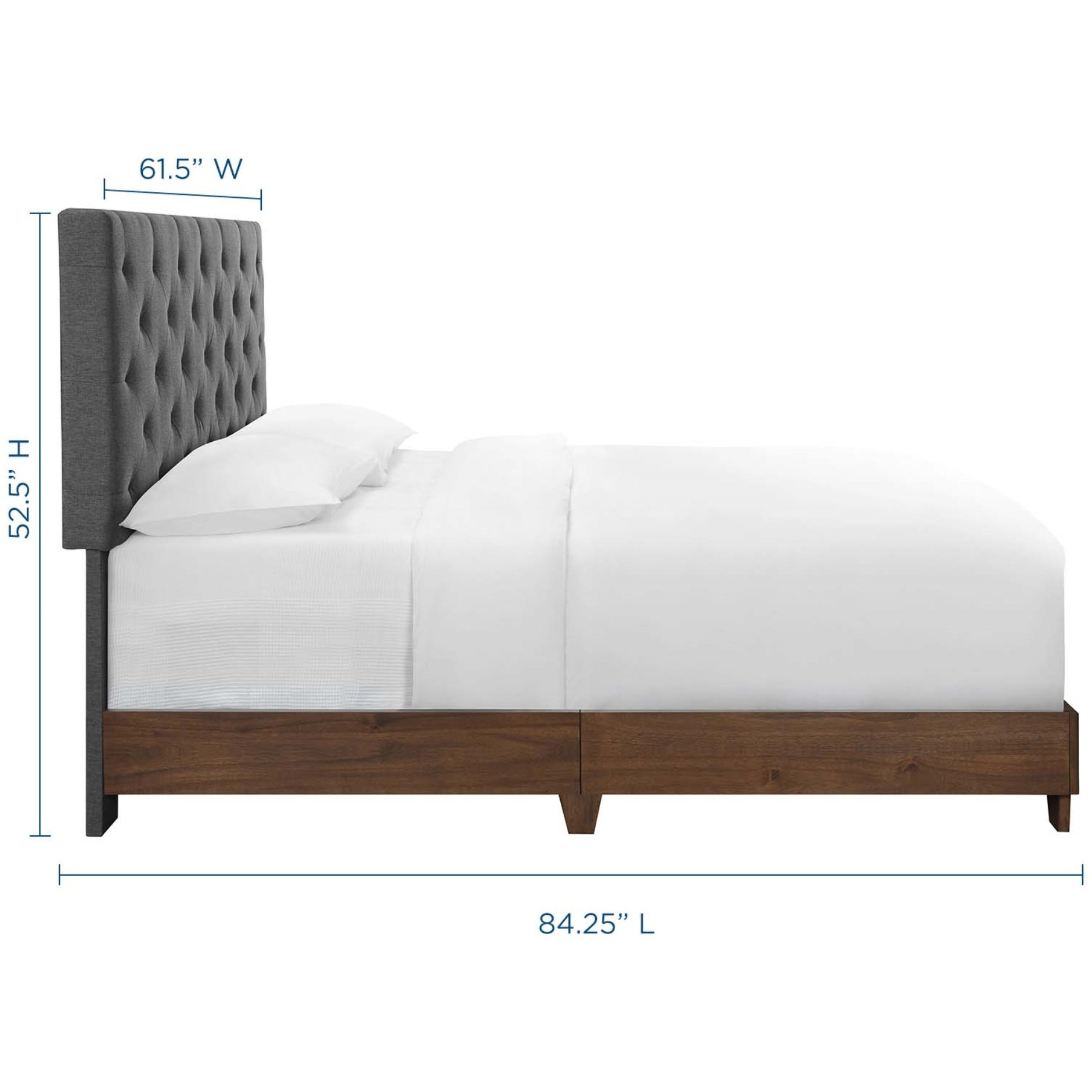 Rhiannon Diamond Tufted Upholstered Fabric Queen Bed Walnut Gray
