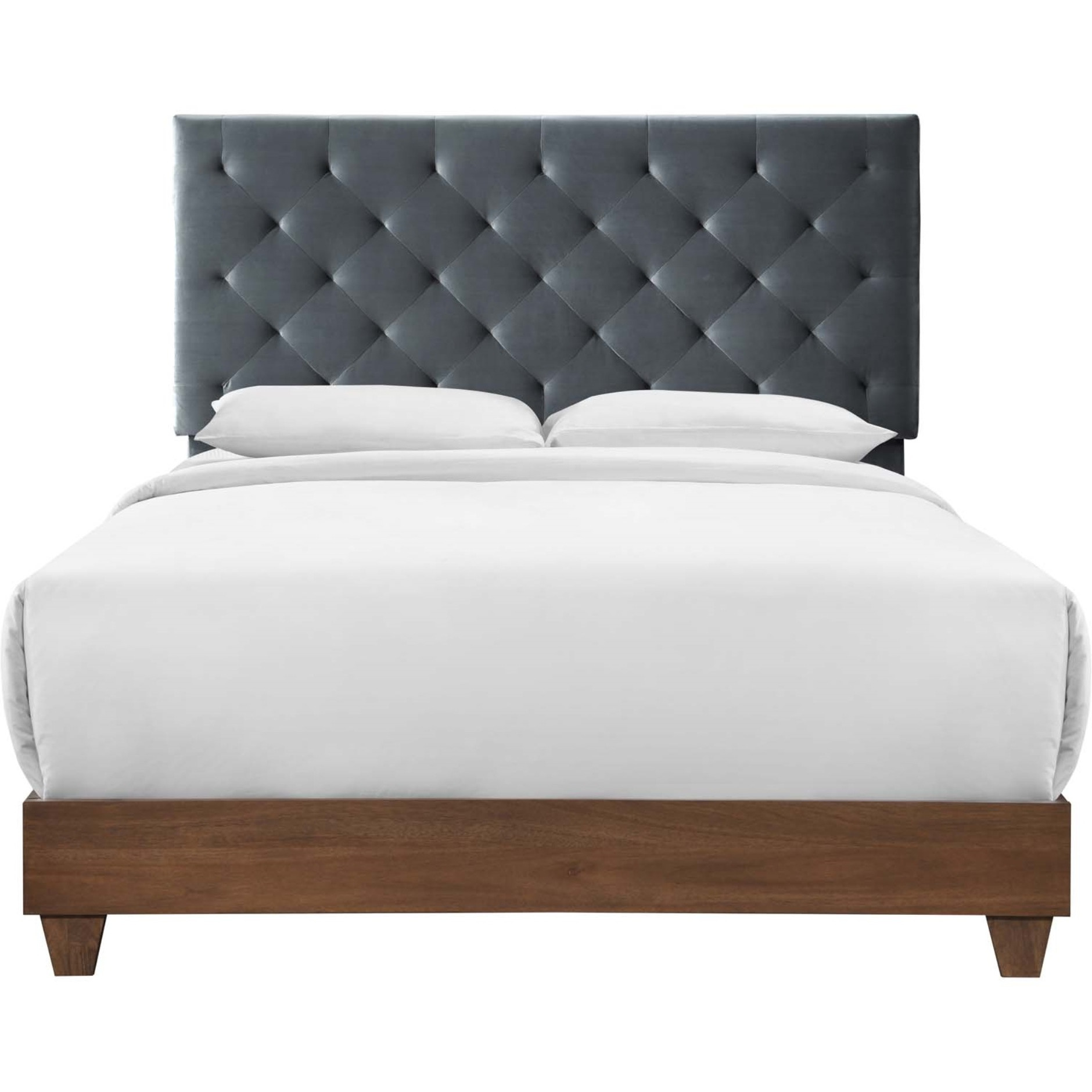 Rhiannon Diamond Tufted Upholstered Performance Velvet Queen Bed Walnut Charcoal