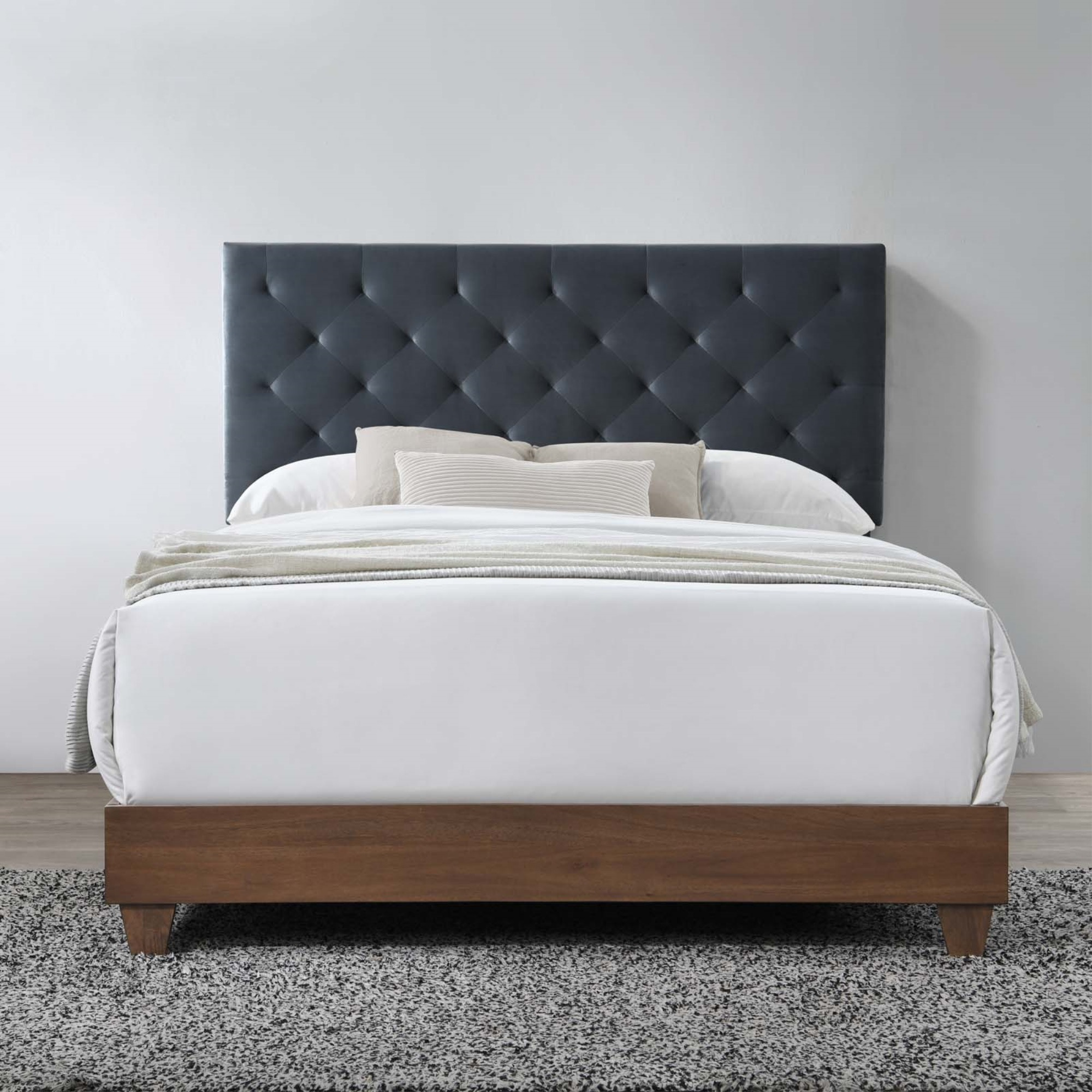 Rhiannon Diamond Tufted Upholstered Performance Velvet Queen Bed Walnut Charcoal