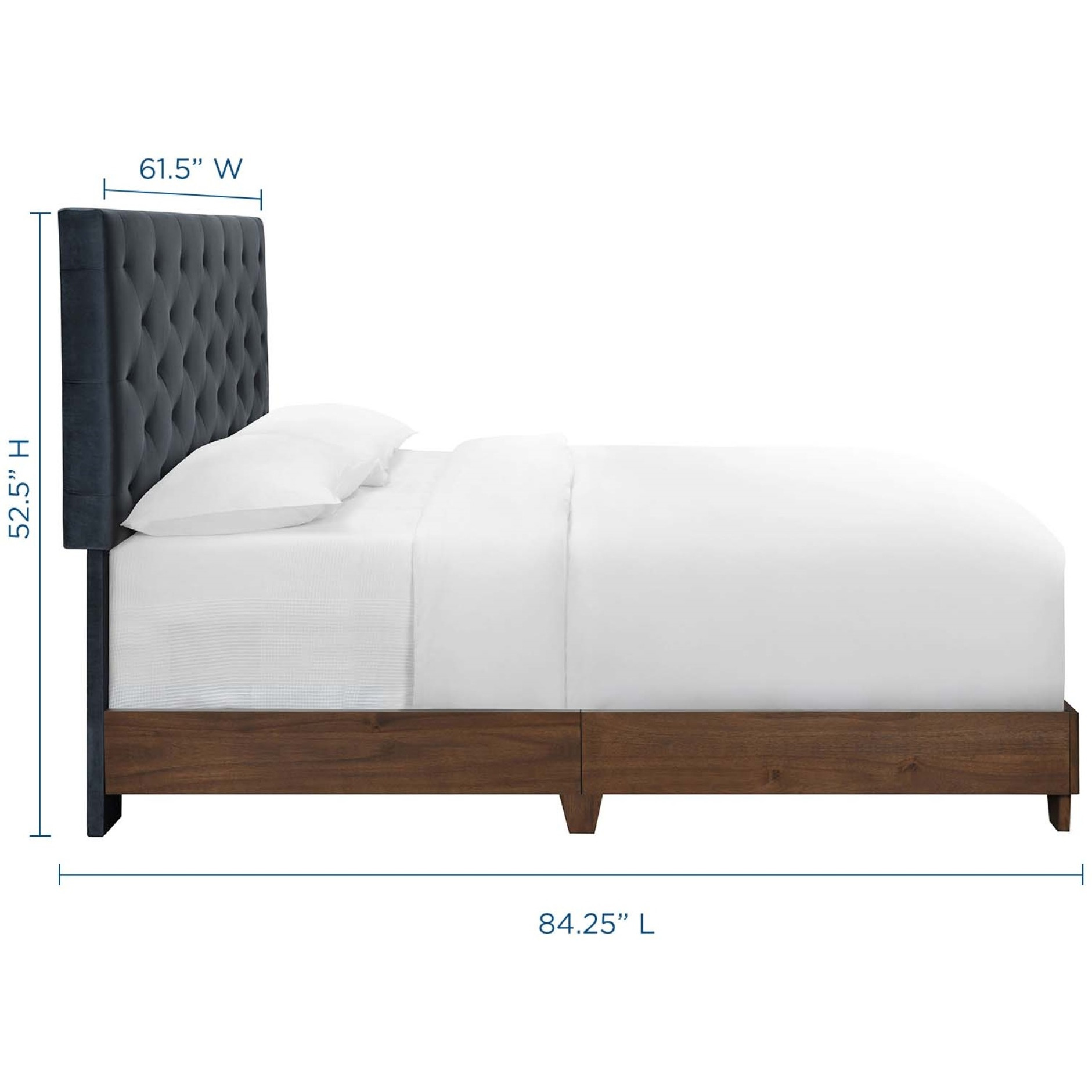 Rhiannon Diamond Tufted Upholstered Performance Velvet Queen Bed Walnut Charcoal