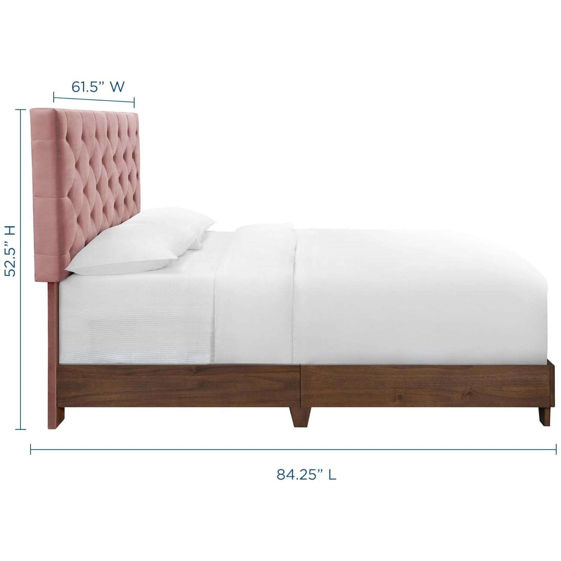 Rhiannon Diamond Tufted Upholstered Performance Velvet Queen Bed Walnut Dusty Rose