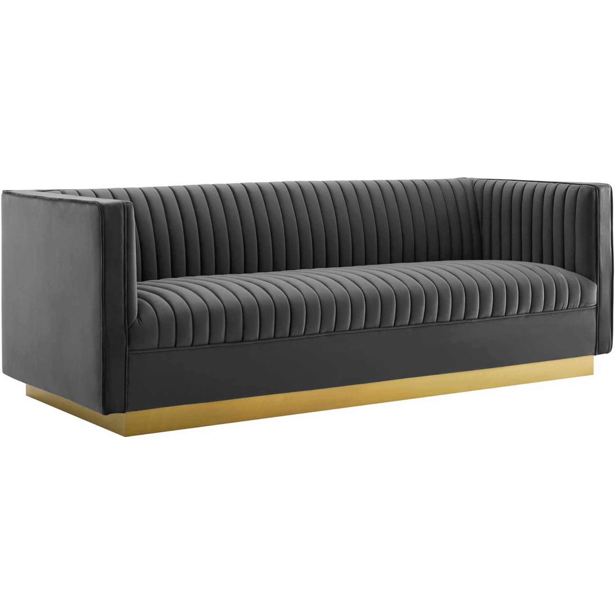 Sanguine Vertical Channel Tufted Upholstered Performance Velvet Sofa and Armchair Set Gray