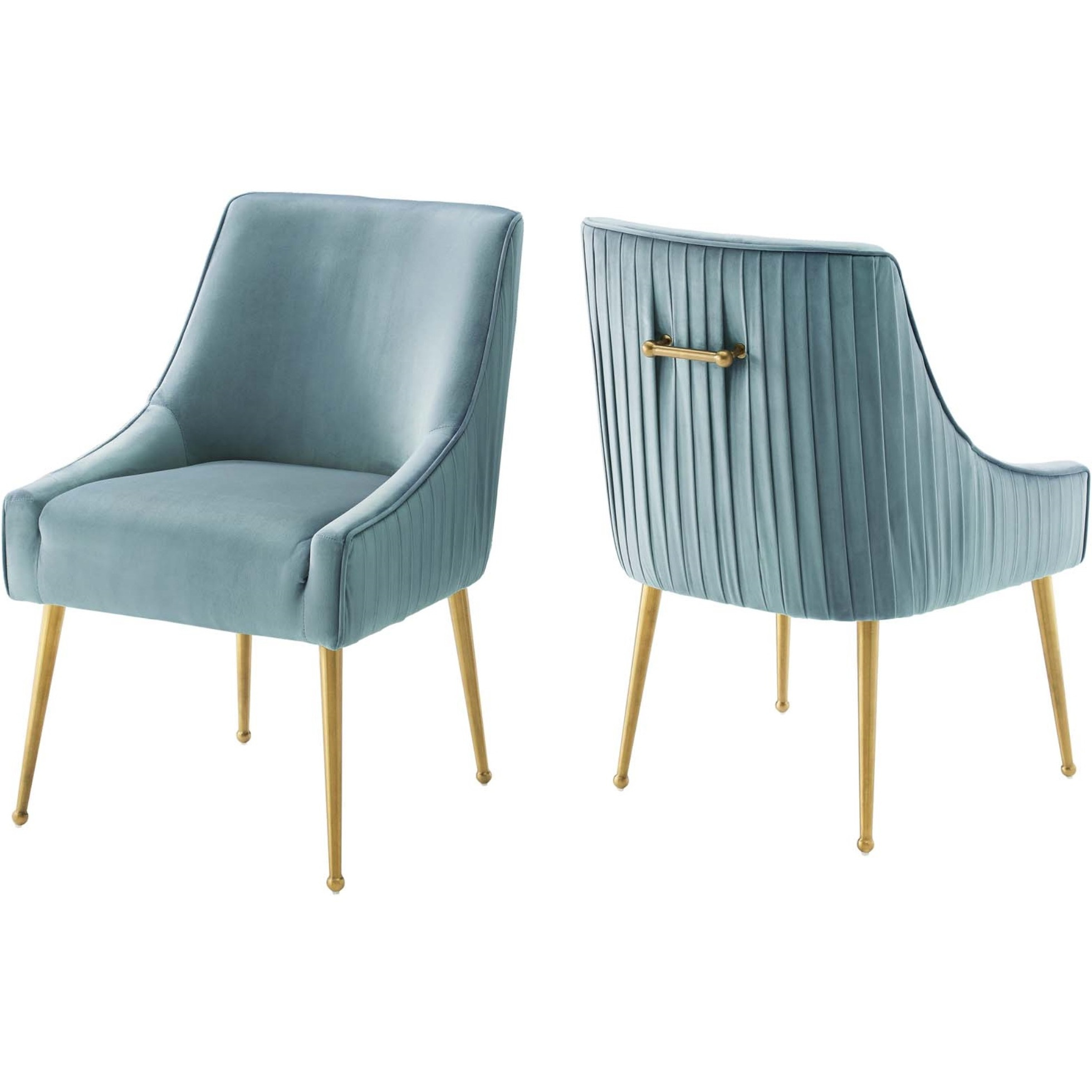 Discern Pleated Back Upholstered Performance Velvet Dining Chair Set of 2 Light Blue