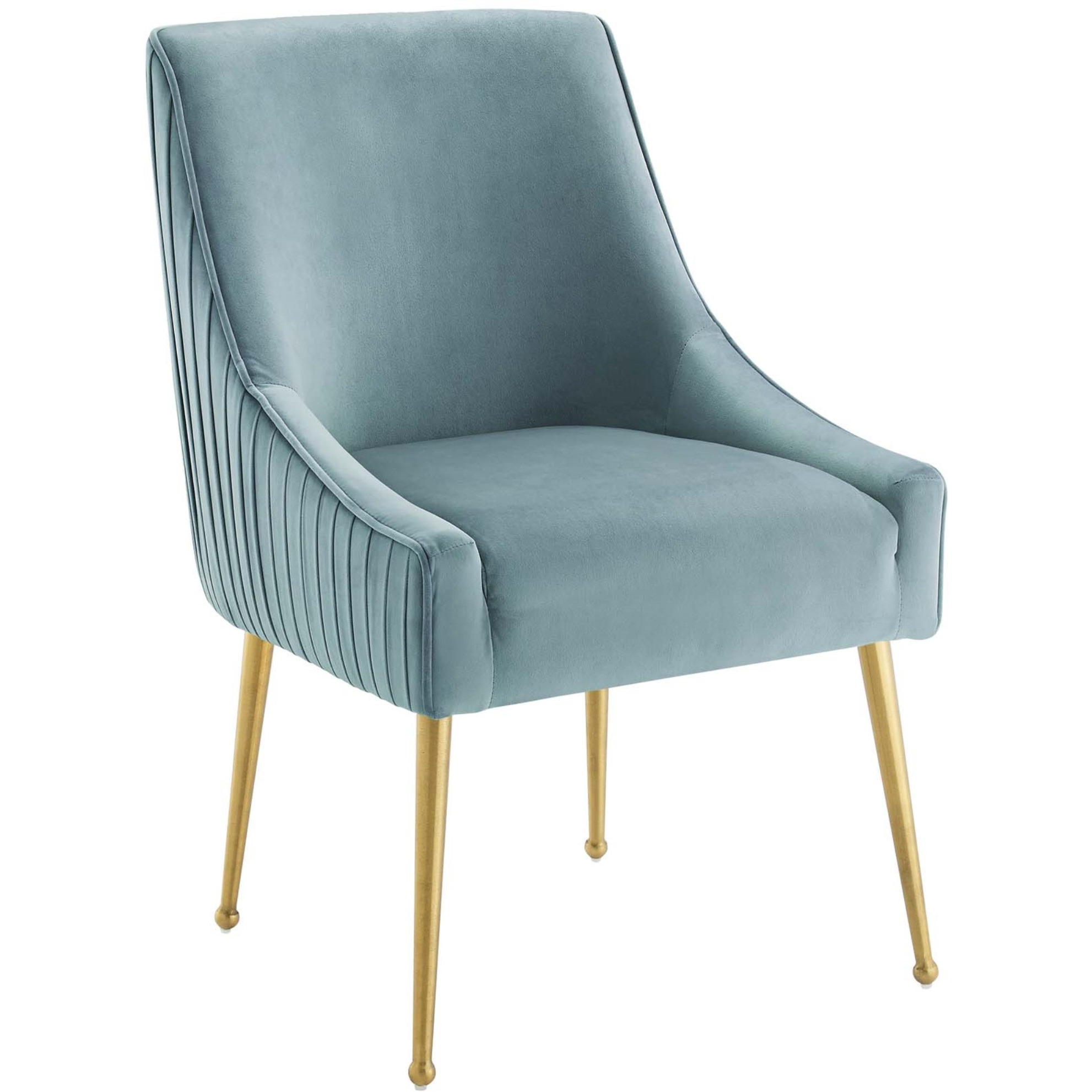 Discern Pleated Back Upholstered Performance Velvet Dining Chair Set of 2 Light Blue