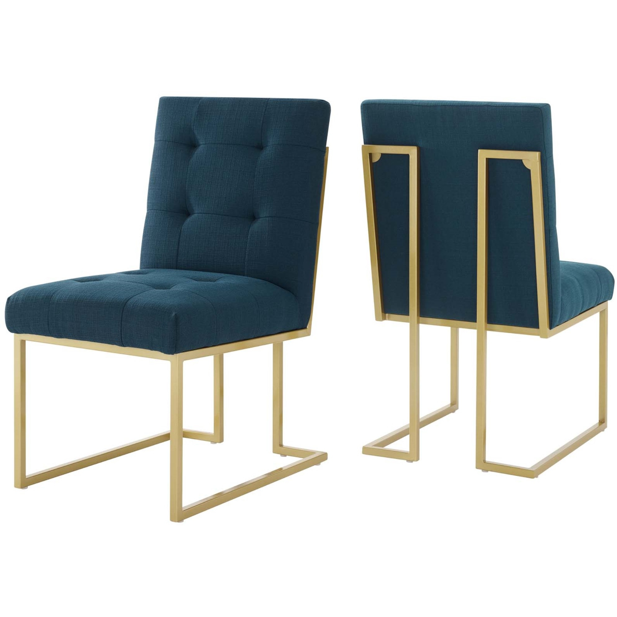 Privy Gold Stainless Steel Upholstered Fabric Dining Accent Chair Set of 2 Gold Azure