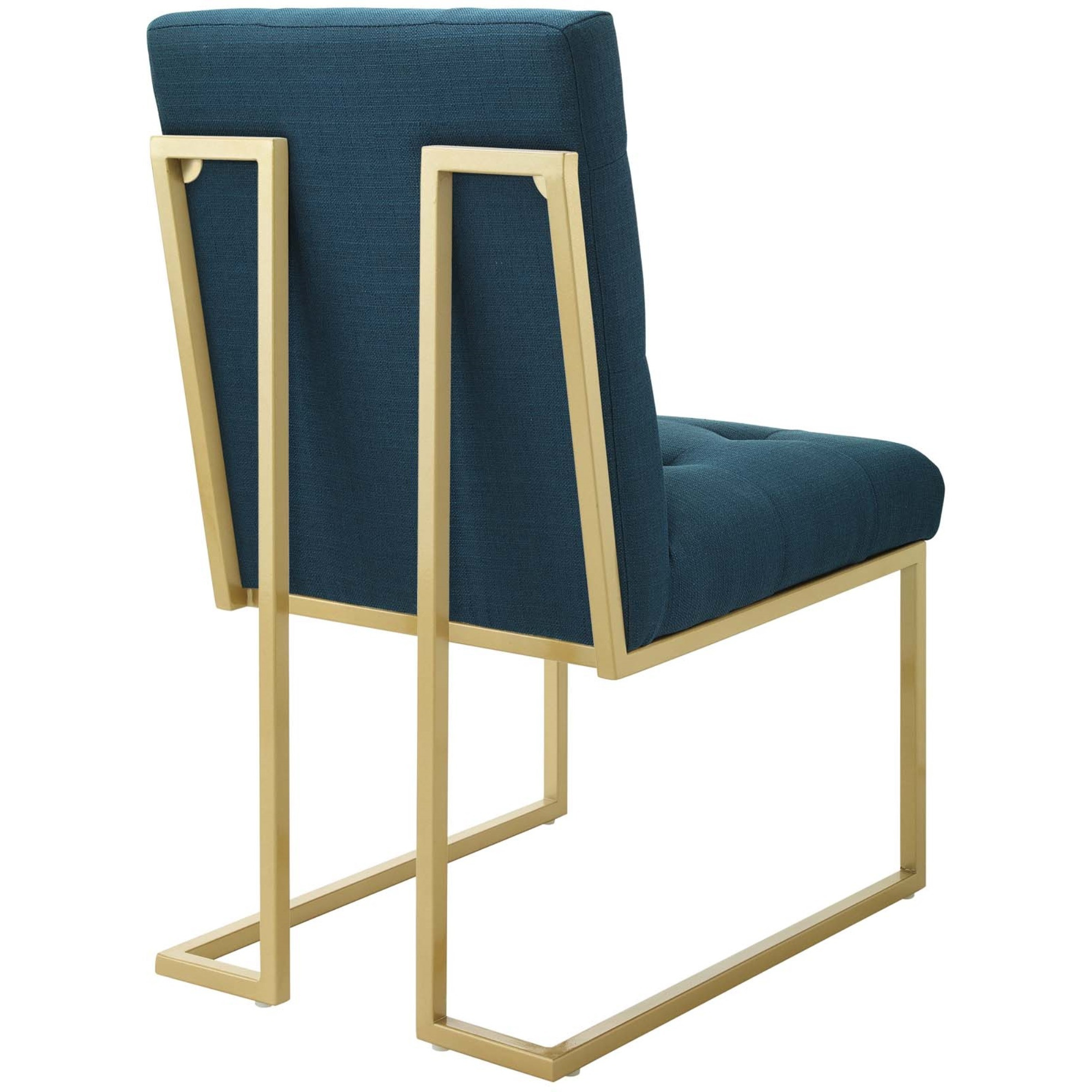 Privy Gold Stainless Steel Upholstered Fabric Dining Accent Chair Set of 2 Gold Azure