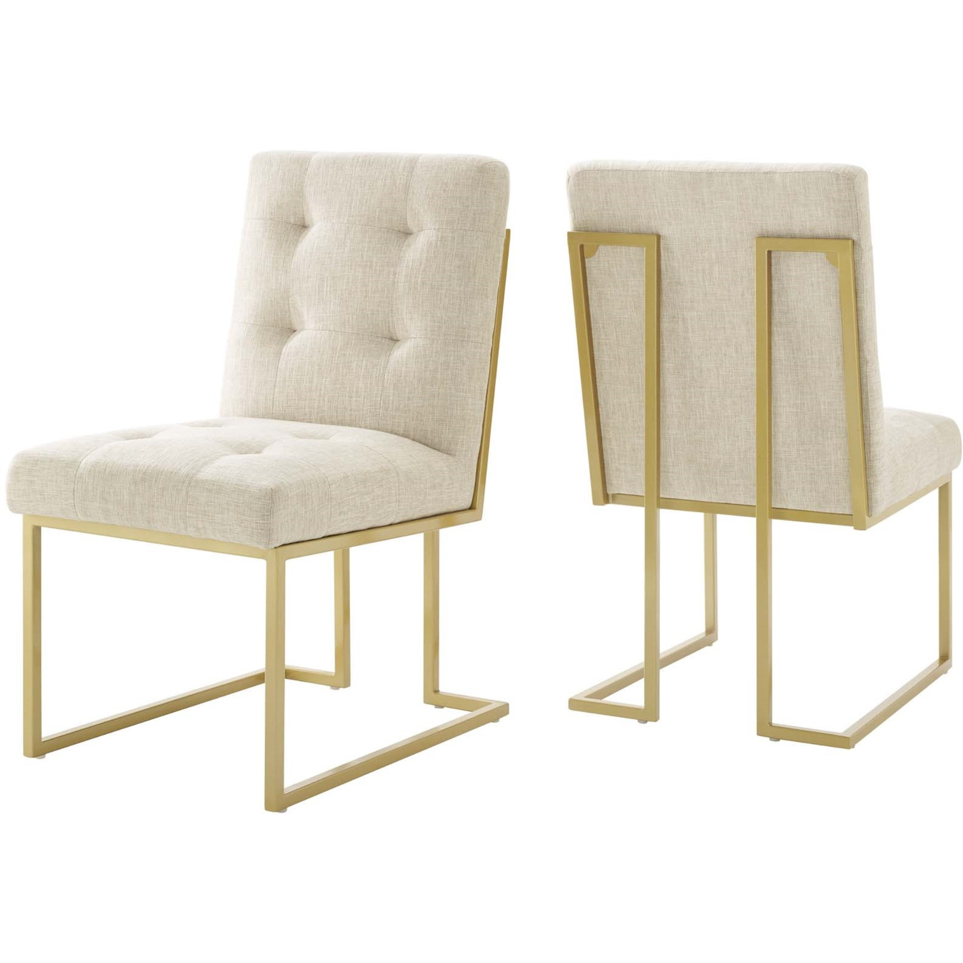 Privy Gold Stainless Steel Upholstered Fabric Dining Accent Chair Set of 2 Gold Beige