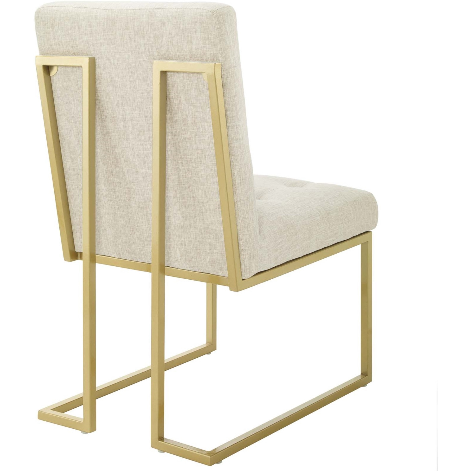 Privy Gold Stainless Steel Upholstered Fabric Dining Accent Chair Set of 2 Gold Beige